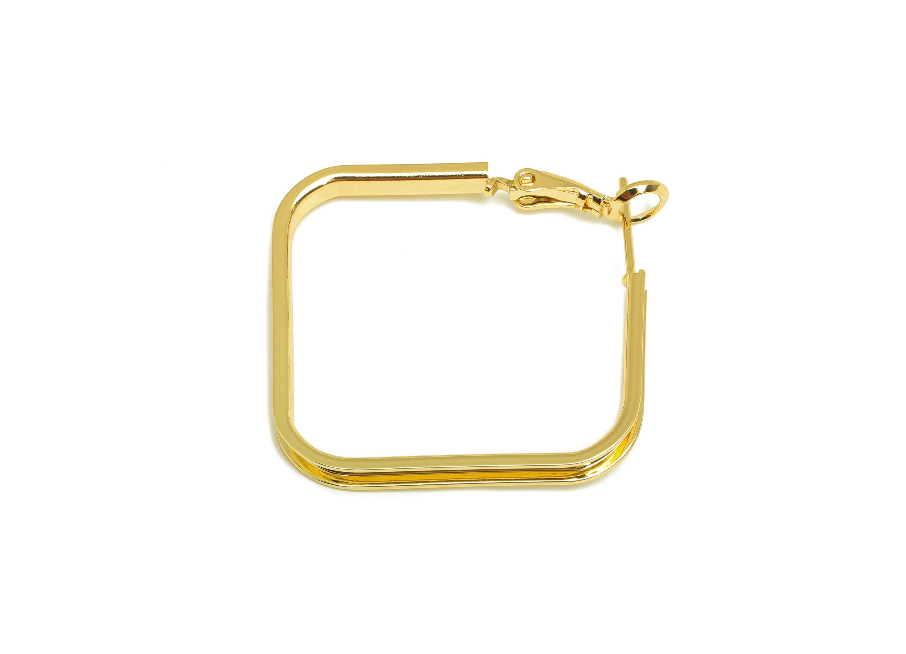 Brass Square Hoop Earring - Clasp Back Earring - Square Clasp Back Hoop Earring - 18K Real Gold Plating - 38.5x34.92x3.05mm - RGP7891 - DOMEDBAZAAR