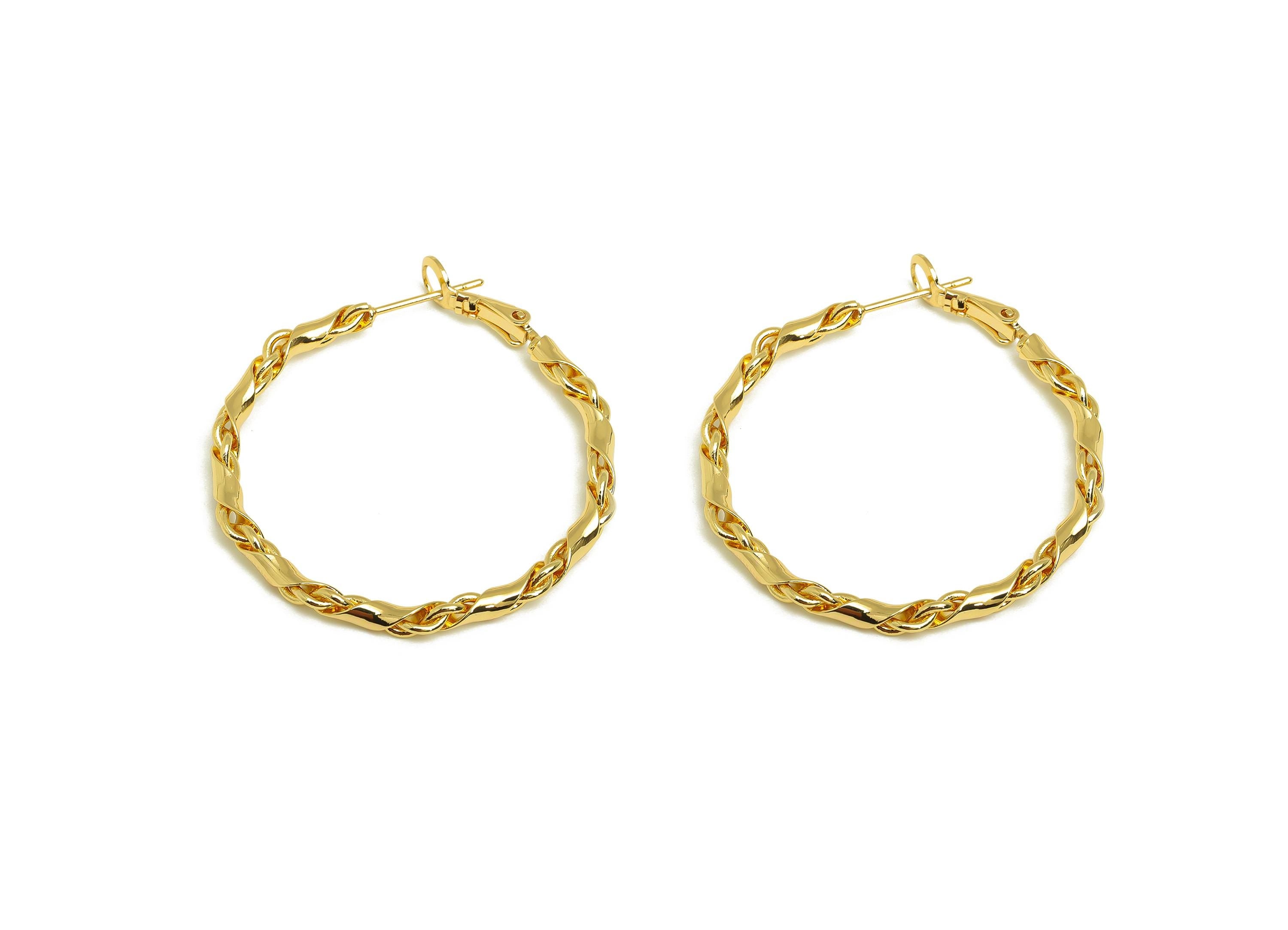 Brass Hoop Earring - Brass Twine Wire Clasp Back Earring - Brass Hoop Clasp Earring - 18K Real Gold Plating - 40.43x40.1x3.33mm - RGP7910 - DOMEDBAZAAR