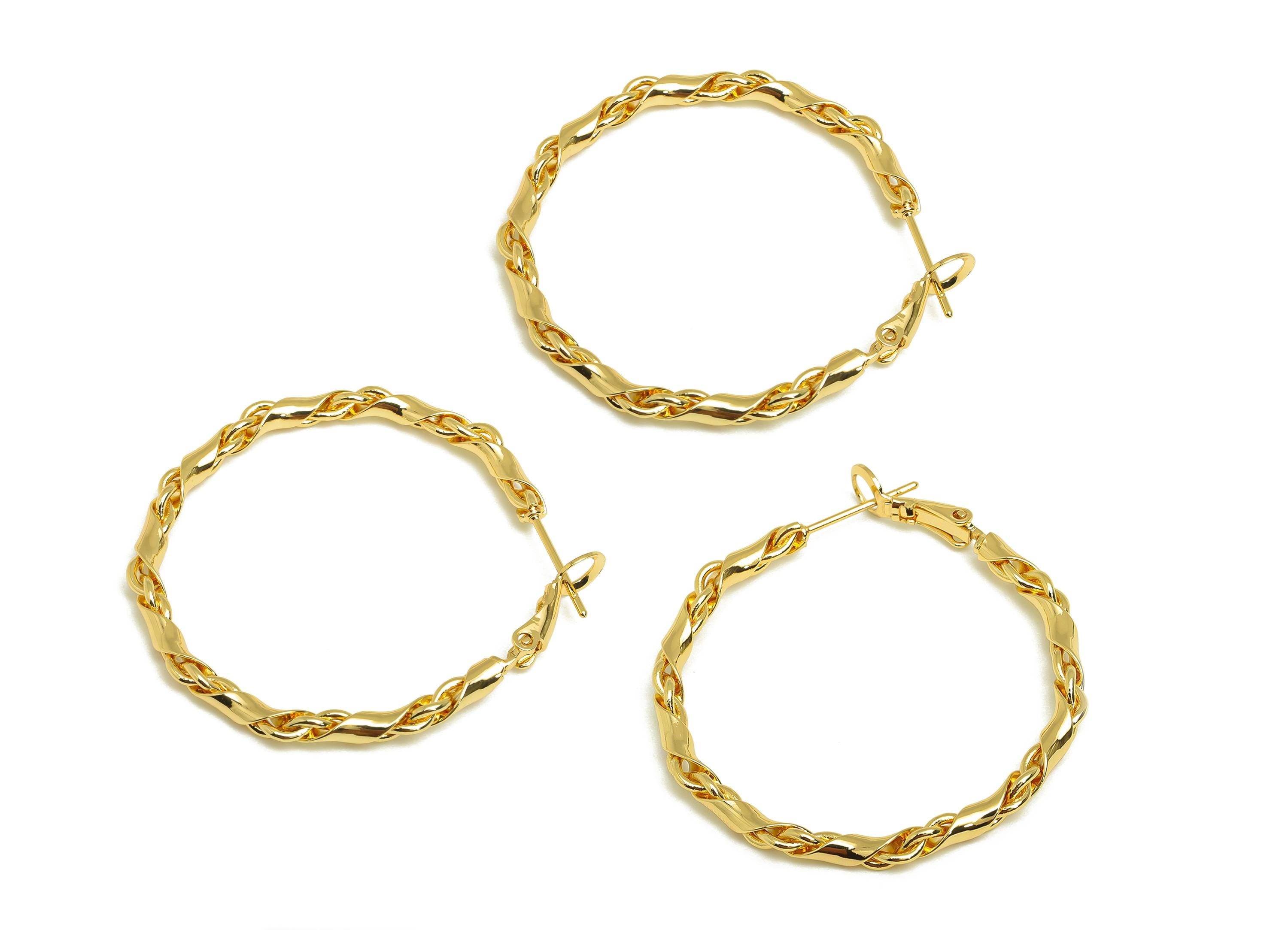 Brass Hoop Earring - Brass Twine Wire Clasp Back Earring - Brass Hoop Clasp Earring - 18K Real Gold Plating - 40.43x40.1x3.33mm - RGP7910 - DOMEDBAZAAR