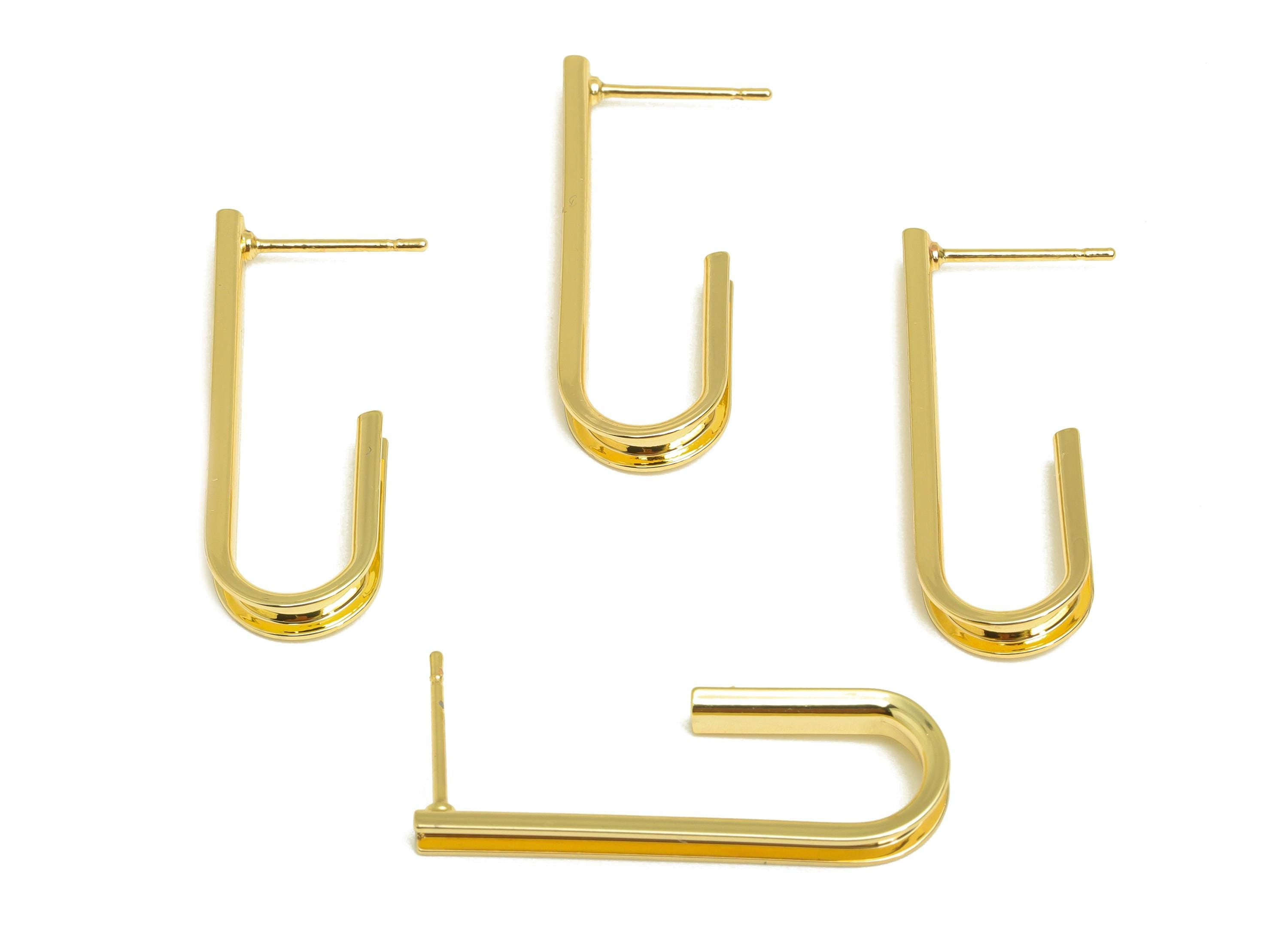 Brass Oval Hoop Earring - Brass Hoop Wire Earring Stud - Handle Wire Earring Stud - 18K Real Gold Plating - 30x9.89x3.15mm - RGP7886 - DOMEDBAZAAR