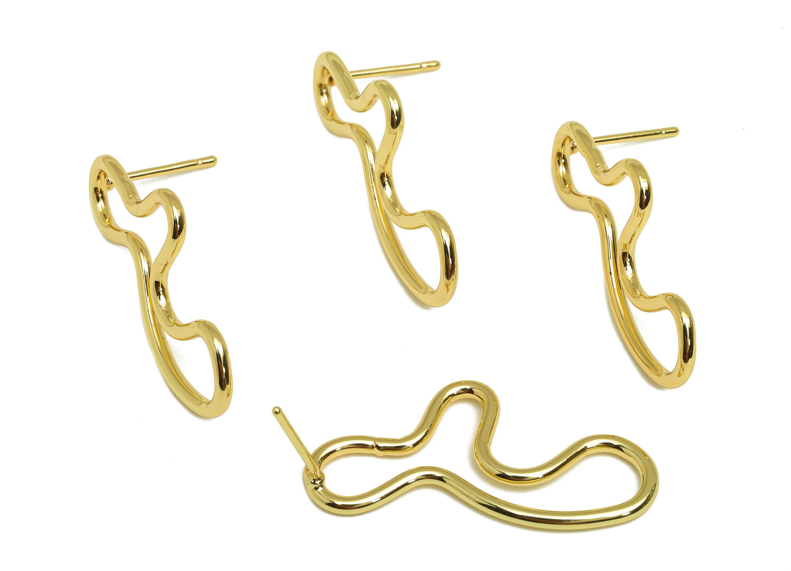 Brass Wire Earring Stud - Brass Wire Abstract Earring Stud - Gold Irregular Earring Stud - 18K Real Gold Plating - 30.33x13.5x1mm - RGP7913 - DOMEDBAZAAR