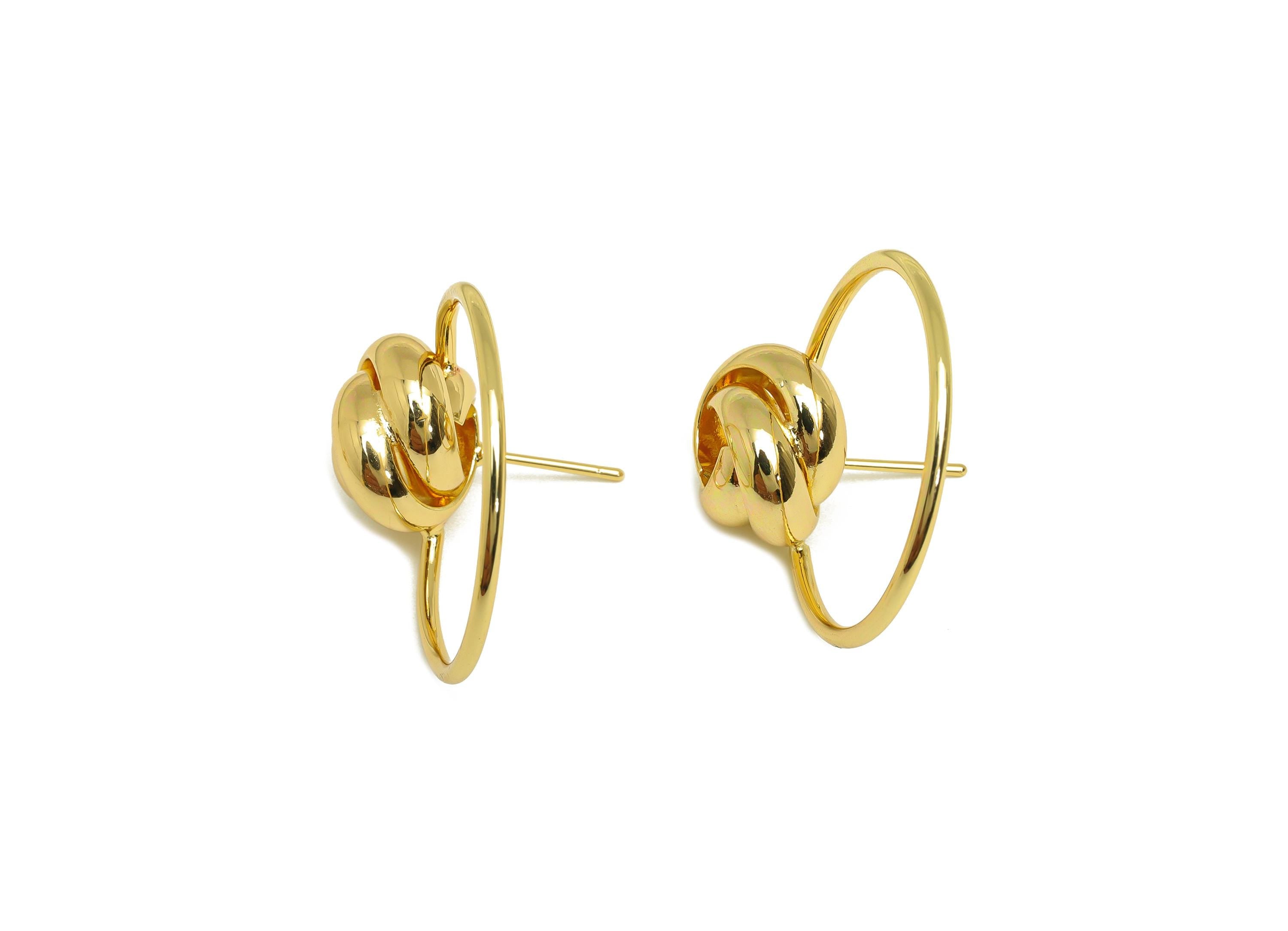 Brass Round Earring Stud - Brass Knot Interwoven Earring Stud - Beads Wire Earring Stud - 18K Real Gold Plating - 33x28.1x1.32mm - RGP7889 - DOMEDBAZAAR