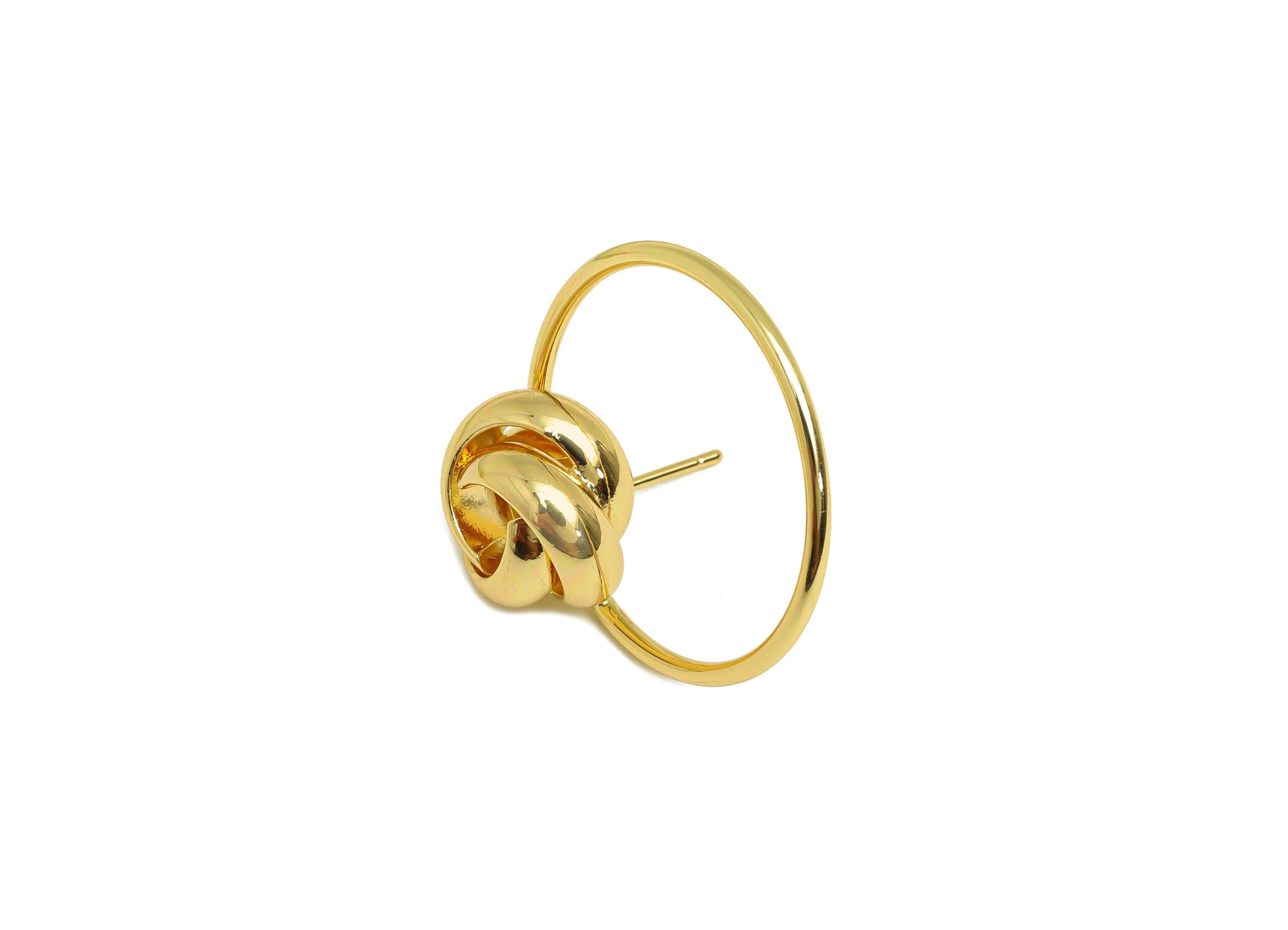 Brass Round Earring Stud - Brass Knot Interwoven Earring Stud - Beads Wire Earring Stud - 18K Real Gold Plating - 33x28.1x1.32mm - RGP7889 - DOMEDBAZAAR