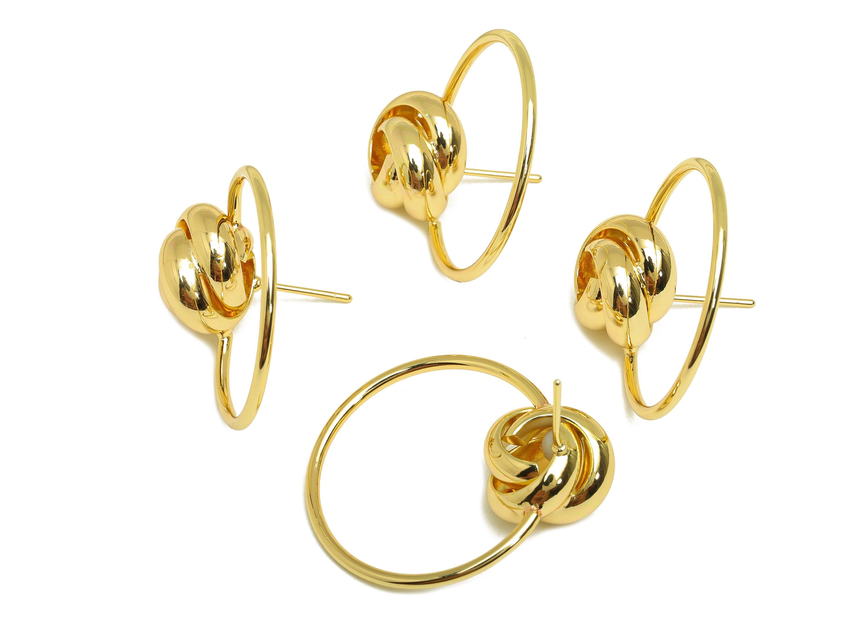 Brass Round Earring Stud - Brass Knot Interwoven Earring Stud - Beads Wire Earring Stud - 18K Real Gold Plating - 33x28.1x1.32mm - RGP7889 - DOMEDBAZAAR