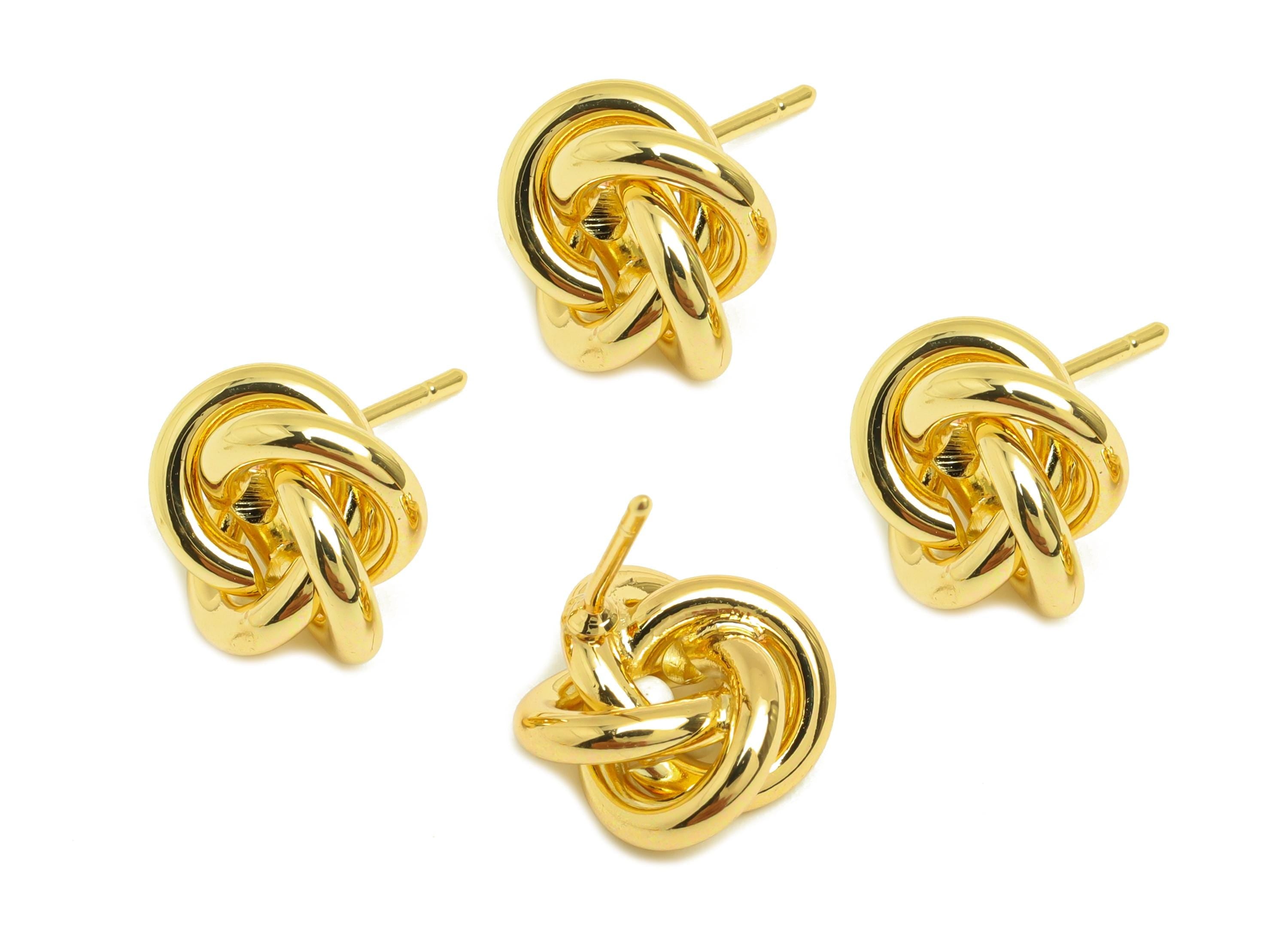 Brass Knot Interwoven Earring Post - Ring Beads Wire Earring Stud - Knot Beads Earring Stud - 18K Real Gold Plating - 10.72x10x5mm- RGP7888 - DOMEDBAZAAR