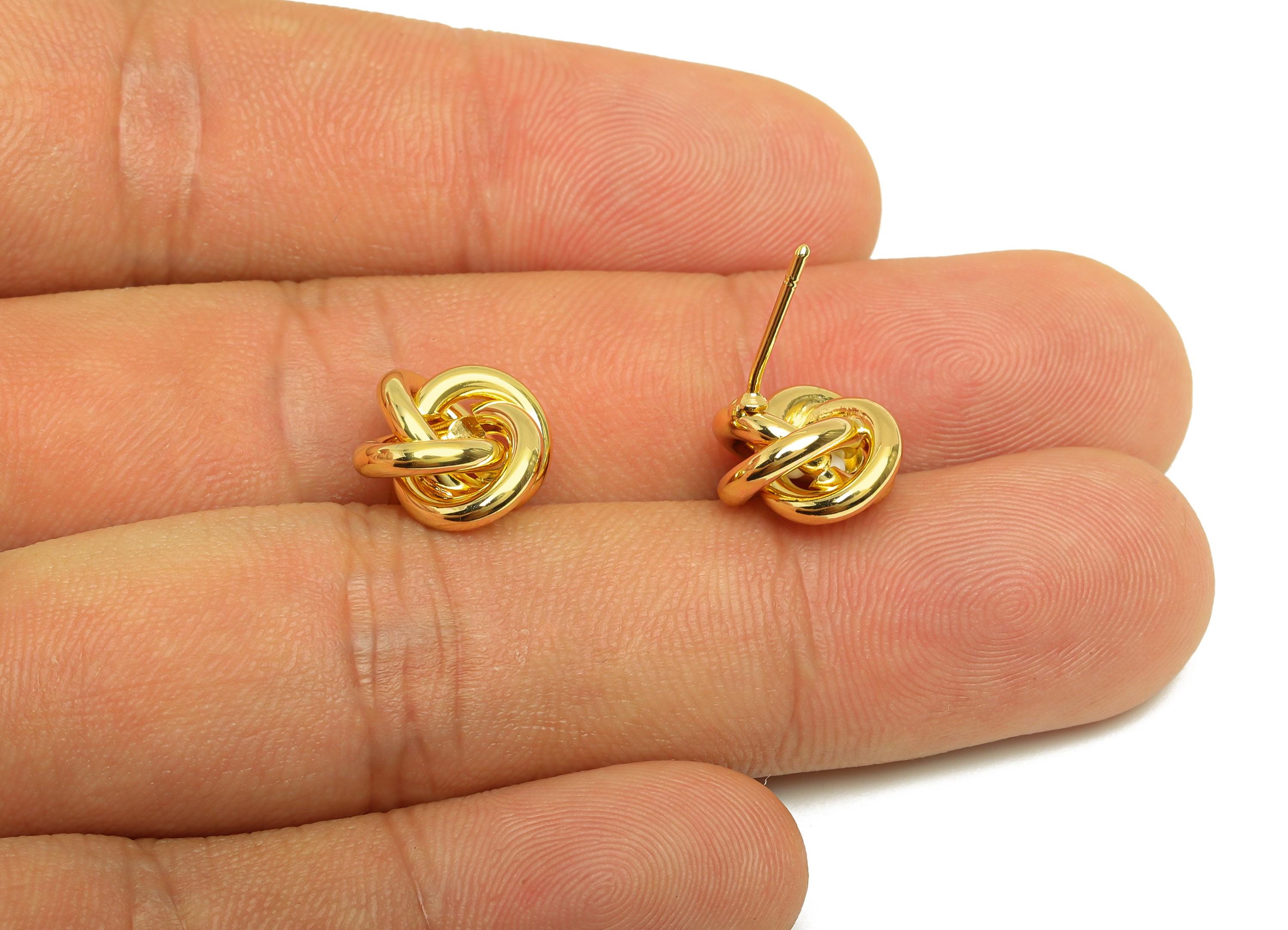 Brass Knot Interwoven Earring Post - Ring Beads Wire Earring Stud - Knot Beads Earring Stud - 18K Real Gold Plating - 10.72x10x5mm- RGP7888 - DOMEDBAZAAR