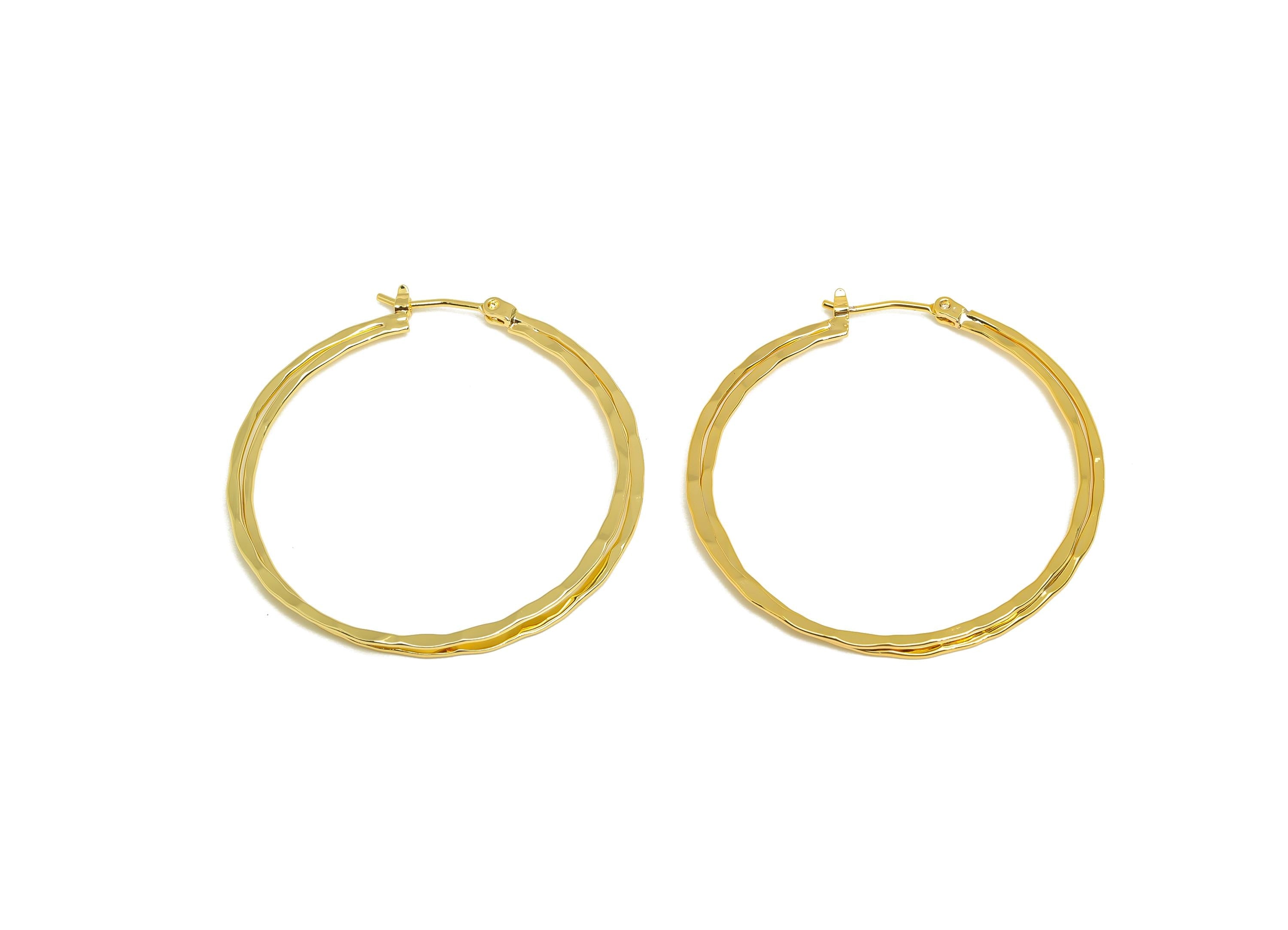 Brass Hoop Earring - Brass Round Hinged Back Earring - Textured Hinged Back Hoop Earring - 18K Real Gold Plating - 41x40x0.73mm - RGP7890 - DOMEDBAZAAR