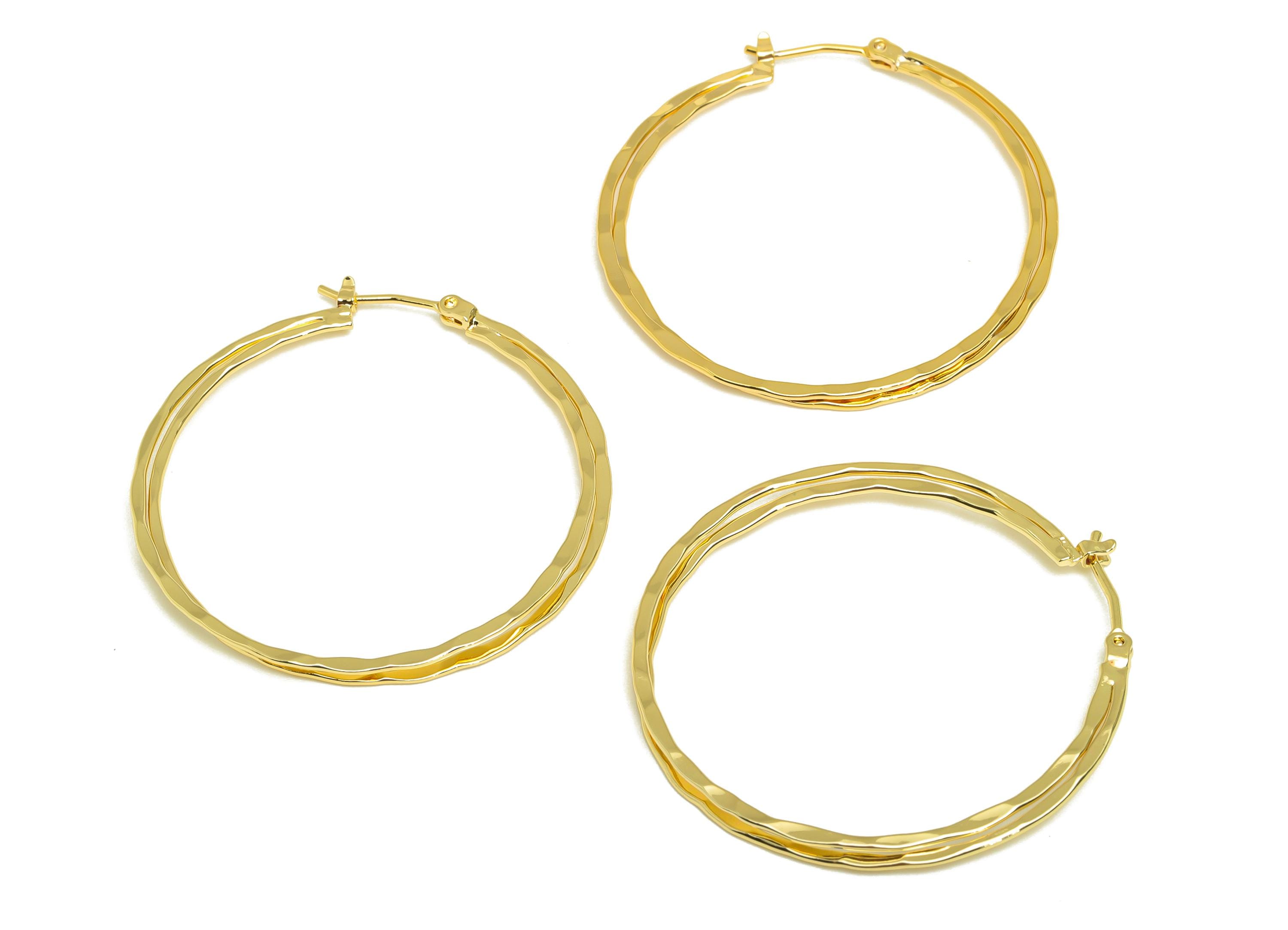 Brass Hoop Earring - Brass Round Hinged Back Earring - Textured Hinged Back Hoop Earring - 18K Real Gold Plating - 41x40x0.73mm - RGP7890 - DOMEDBAZAAR