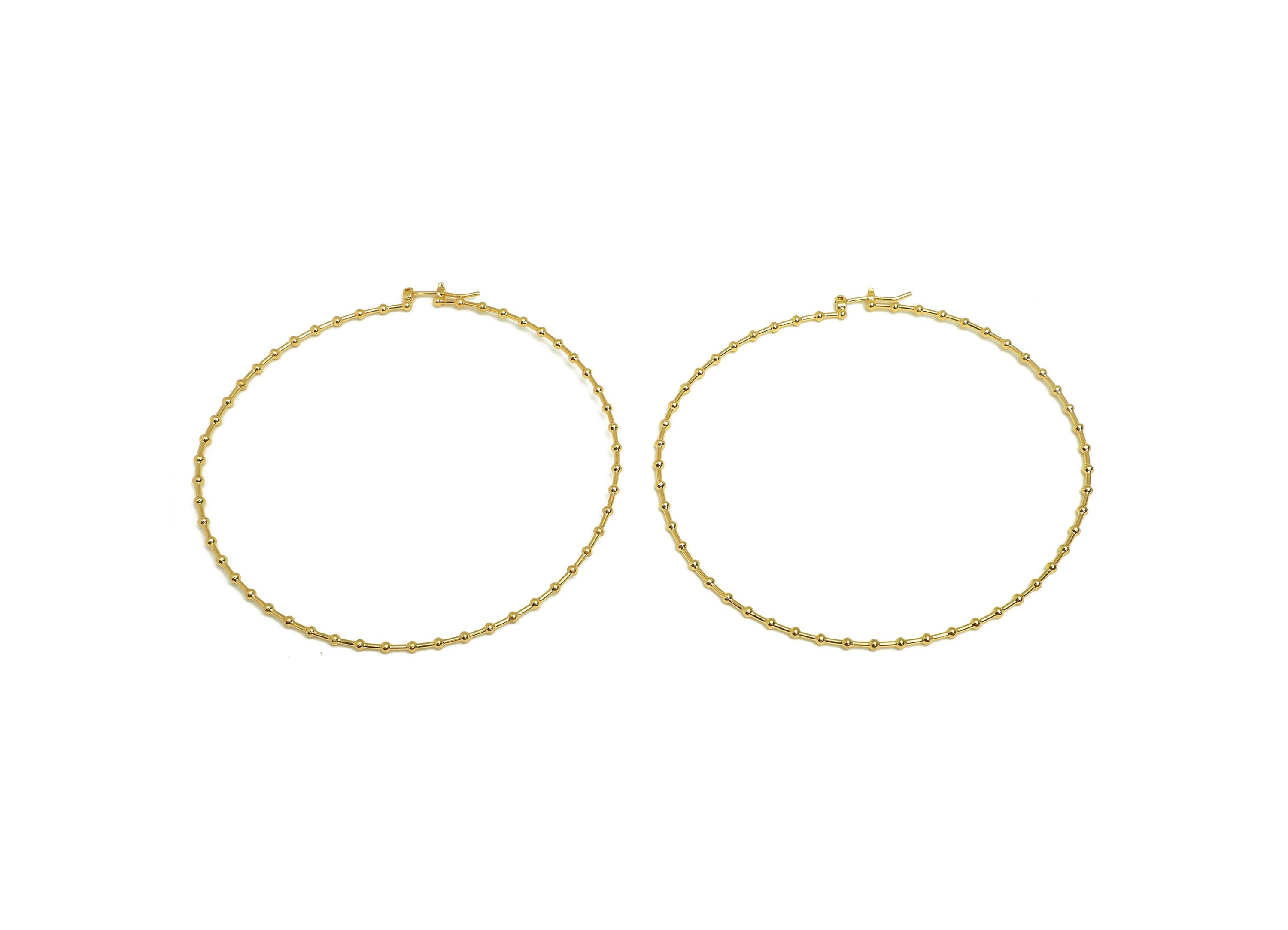 Brass Bead Hoop Earring - Brass Large Round Hinged Back Earring - Brass Hinged Back Hoop Earring - 18K Real Gold Plating - 81x80x1mm-RGP7893 - DOMEDBAZAAR