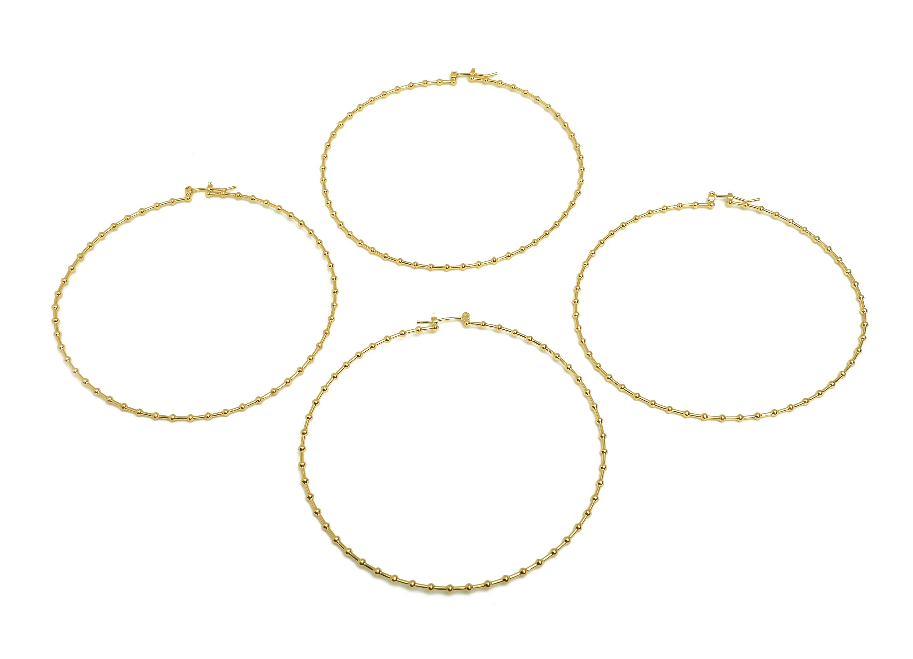 Brass Bead Hoop Earring - Brass Large Round Hinged Back Earring - Brass Hinged Back Hoop Earring - 18K Real Gold Plating - 81x80x1mm-RGP7893 - DOMEDBAZAAR
