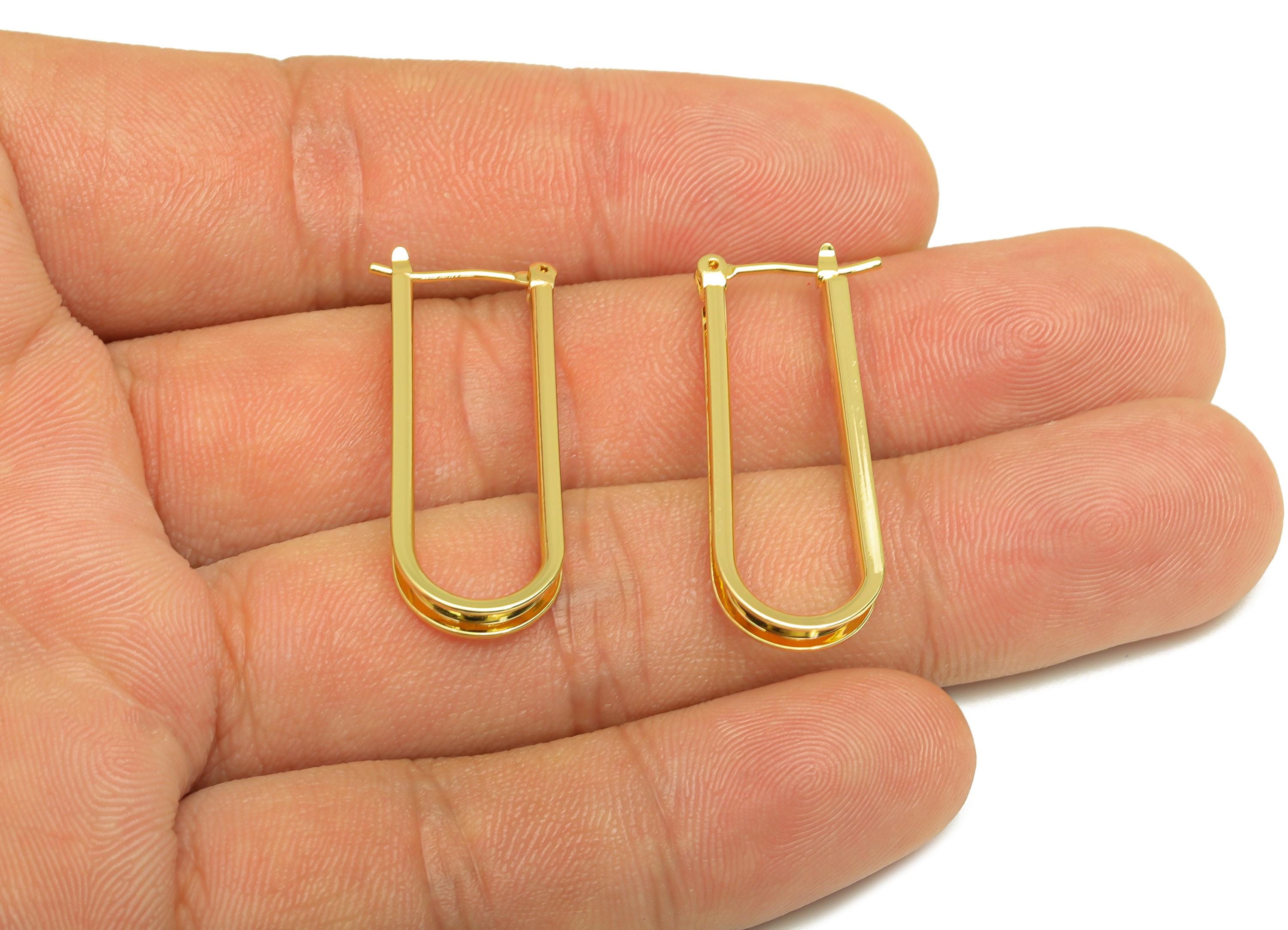 Brass Oval Hoop Earring - Brass Hinged Back Earring - Brass Geometry Hinged Back Hoop Earring - 18K Real Gold Plating - 32x11x2mm - RGP7894 - DOMEDBAZAAR