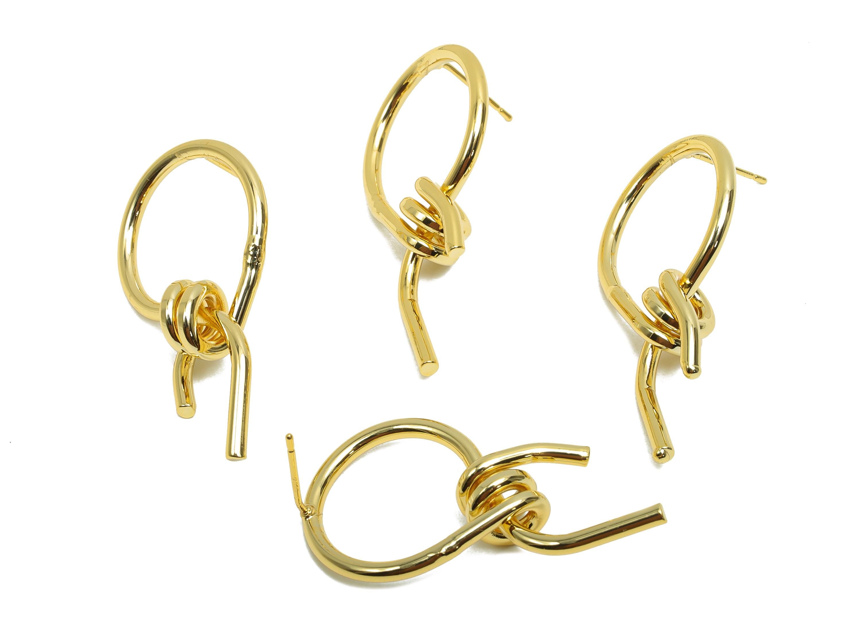 Brass knot Earring Post - Brass Bent Wire Earring Stud - Valentine&#39;s Day - 18K Real Gold Plating Brass - Gift For Her - 57x20x1.9mm- RGP7575 - DOMEDBAZAAR