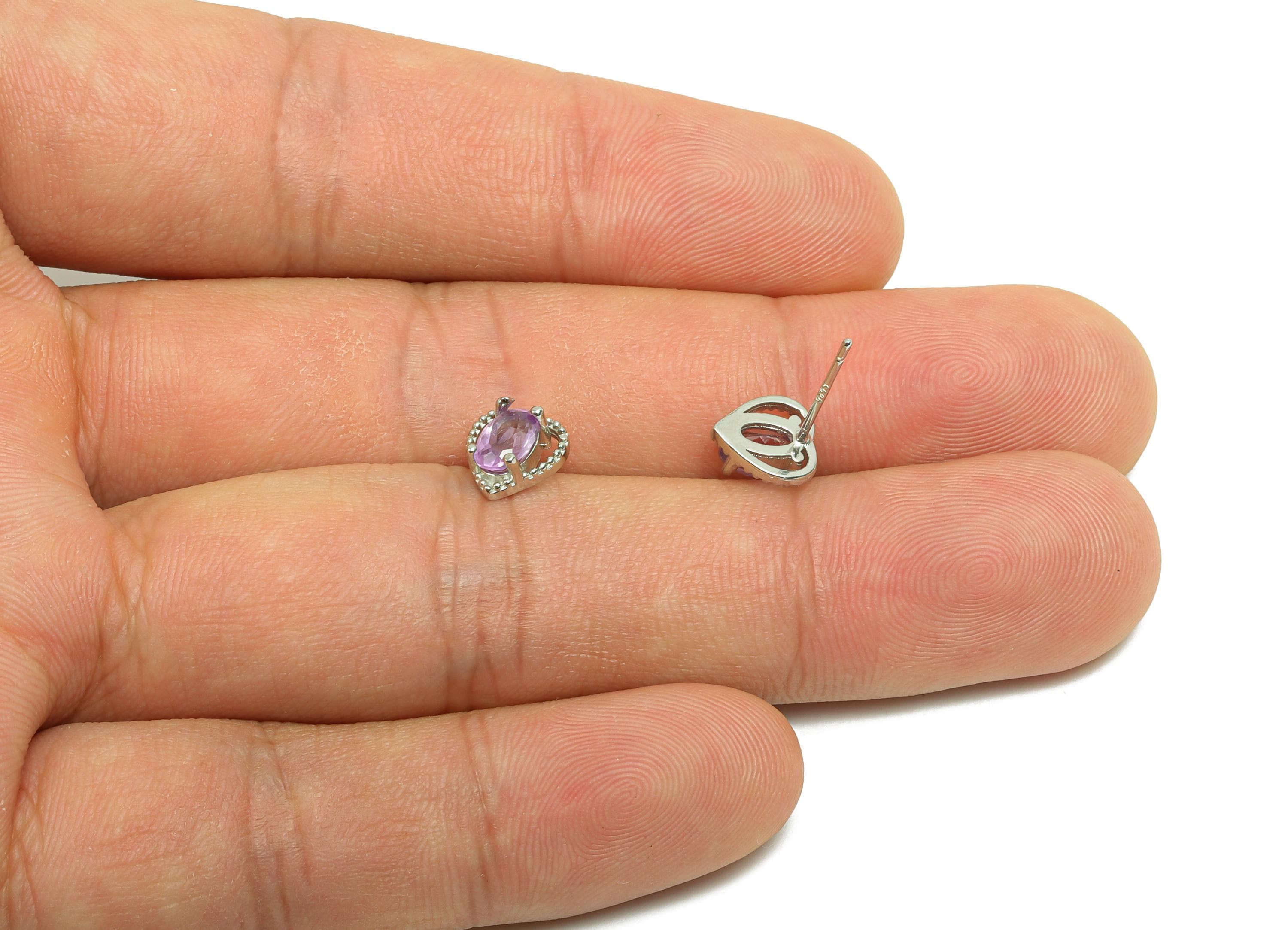 Brass Amethyst Earring Post - Brass Purple Oval Earring Stud - 925 Silver Stud Earring Post  - Silver Tone Plating - 15x7x0.72mm - RGP7248 - DOMEDBAZAAR