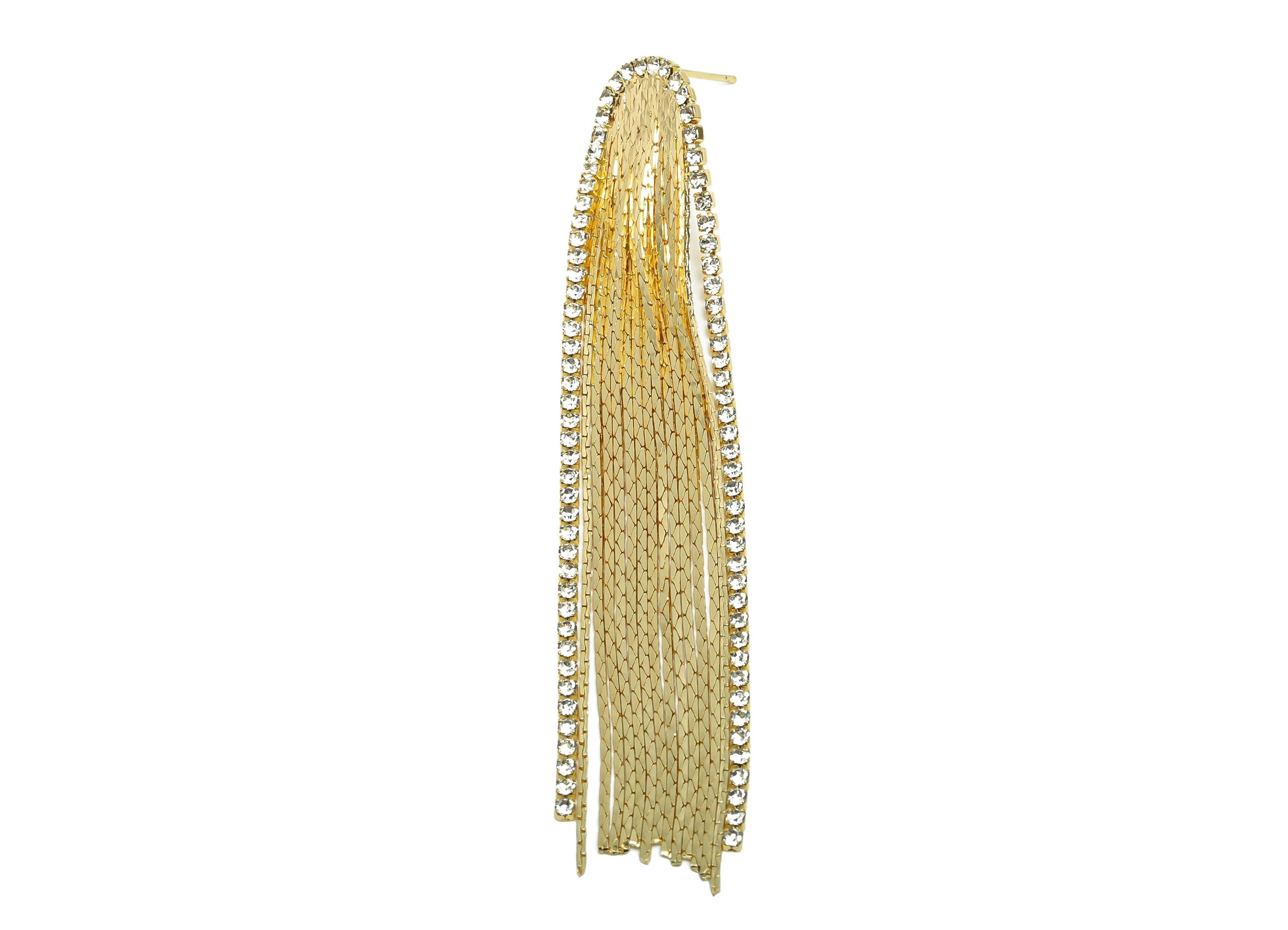 Brass CZ Tassel Earring Post - Brass Chain Earring Stud - Zircon Earring Post  - Gold Jewelry -  18K Real Gold Plating - 82x14x1mm - RGP7555 - DOMEDBAZAAR