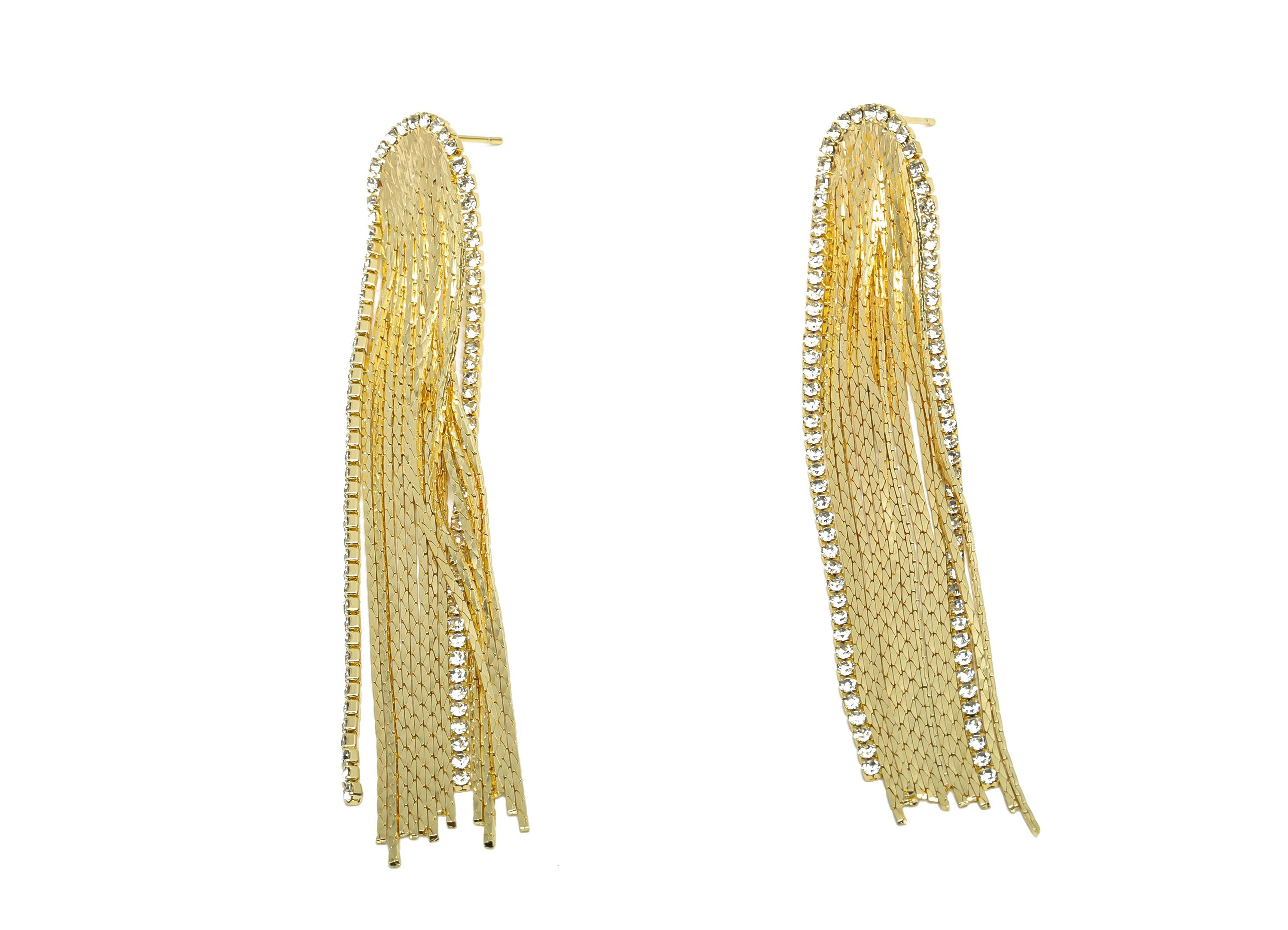 Brass CZ Tassel Earring Post - Brass Chain Earring Stud - Zircon Earring Post  - Gold Jewelry -  18K Real Gold Plating - 82x14x1mm - RGP7555 - DOMEDBAZAAR
