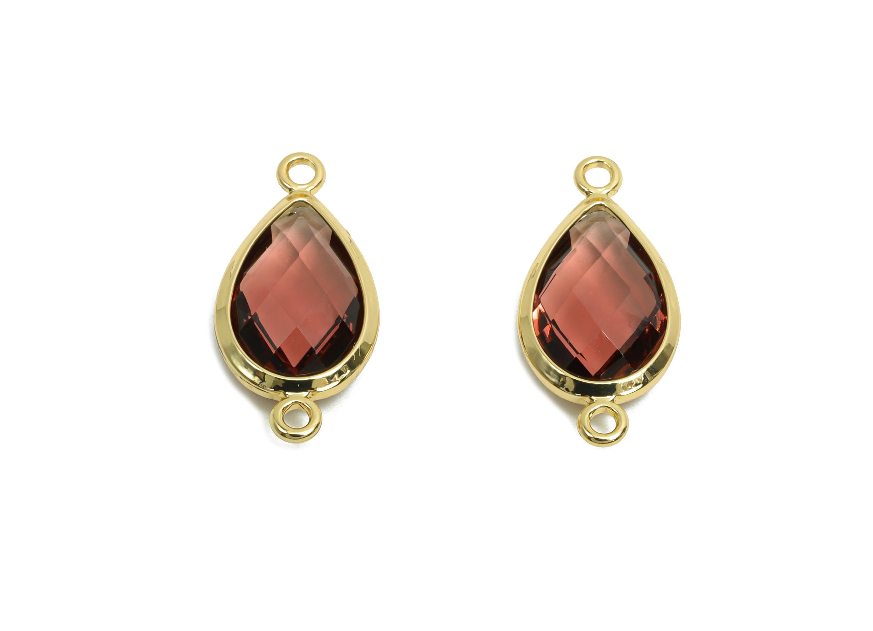 Brass Teardrop Connector - Brass Faceted Glass Earring Charm - Medium purple Glass Connector - 18K Real Gold Plated - 19x9x4mm - RGP6920S - DOMEDBAZAAR