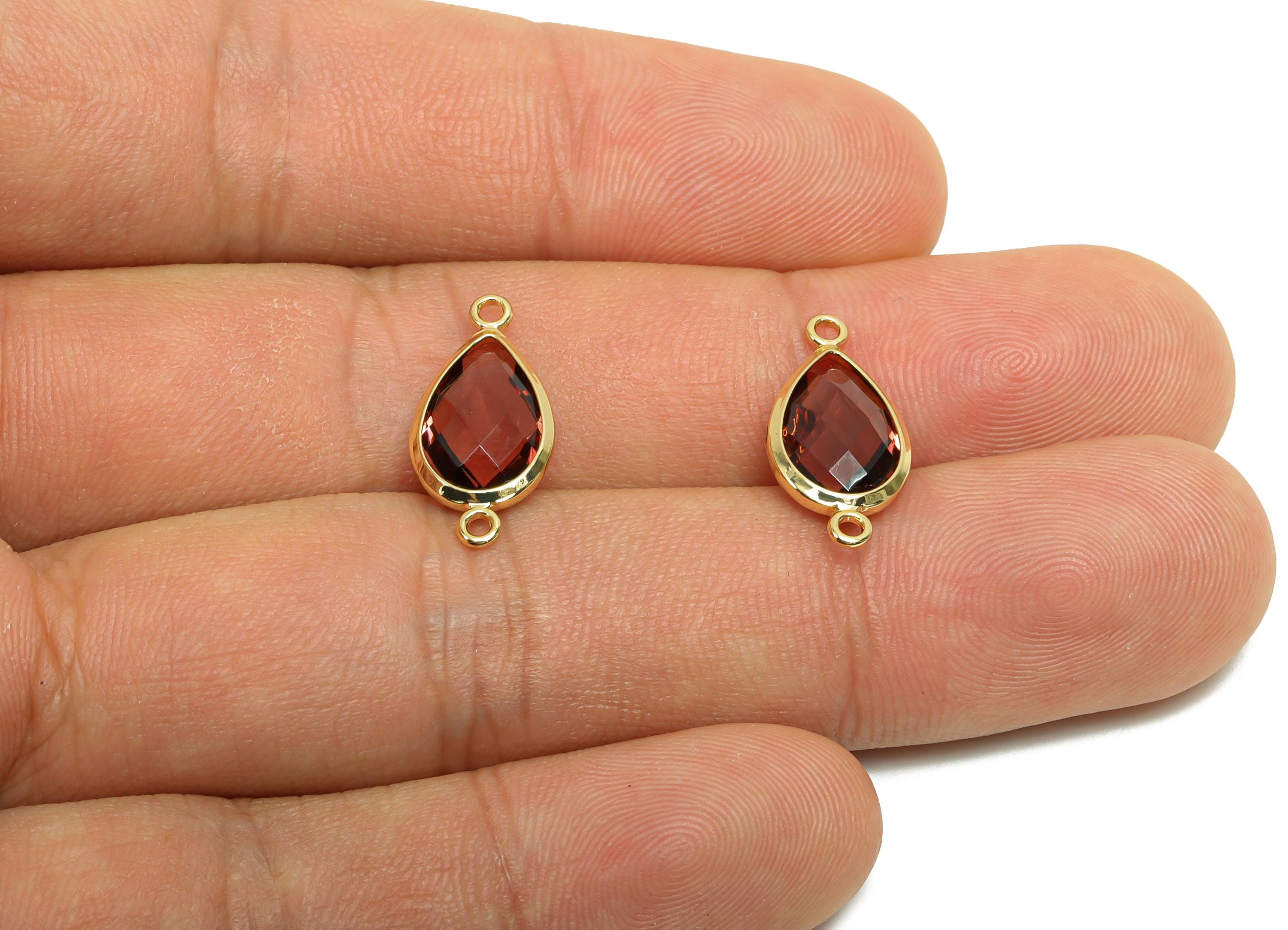Brass Teardrop Connector - Brass Faceted Glass Earring Charm - Medium purple Glass Connector - 18K Real Gold Plated - 19x9x4mm - RGP6920S - DOMEDBAZAAR