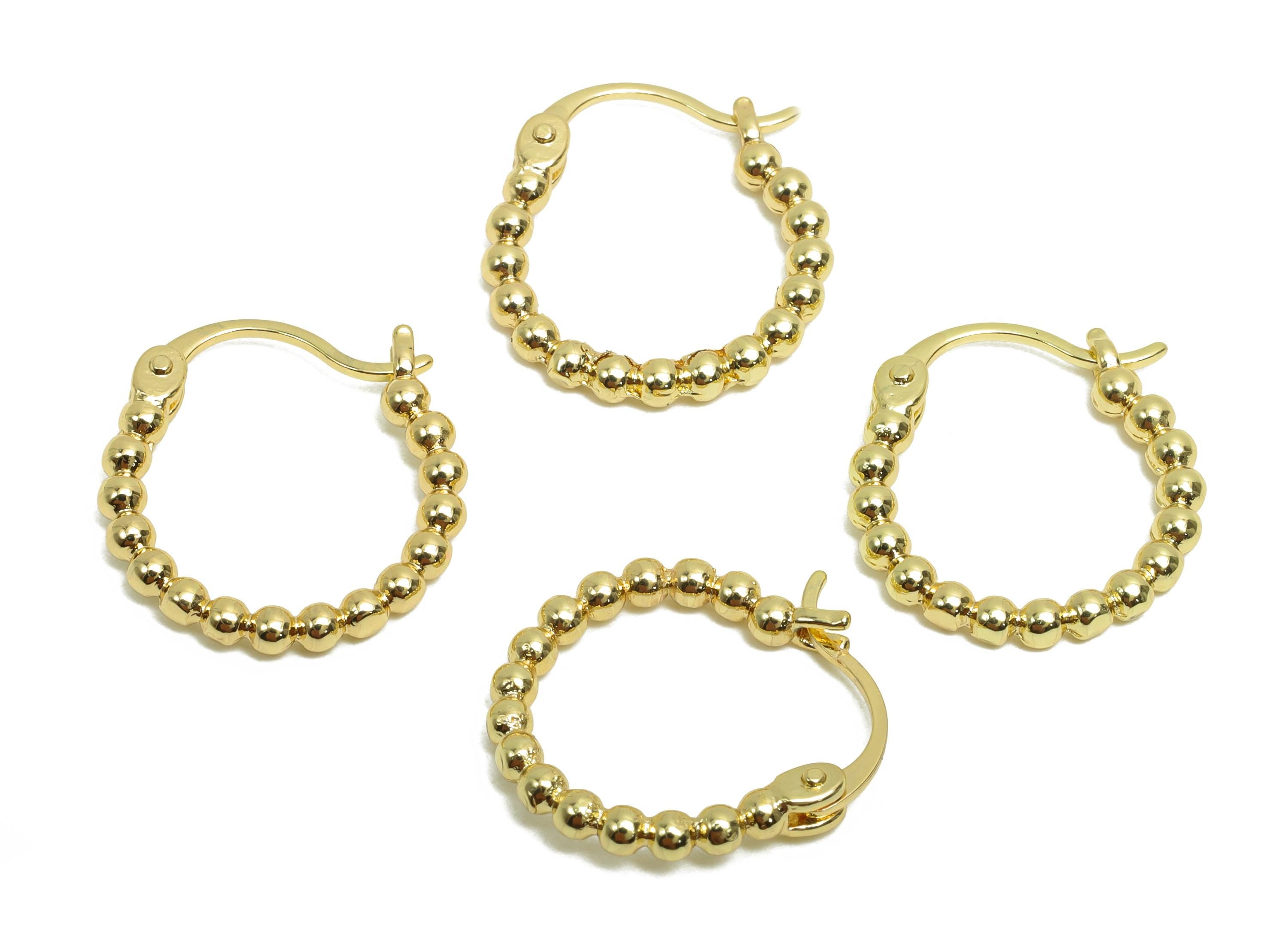 Brass Hoop Earring - Brass Beaded Hinged Back Earring - Gold Jewelry Hoop Earring - 18K Real Gold Plating - 19.47x17.4x2.45mm - RGP7760 - DOMEDBAZAAR