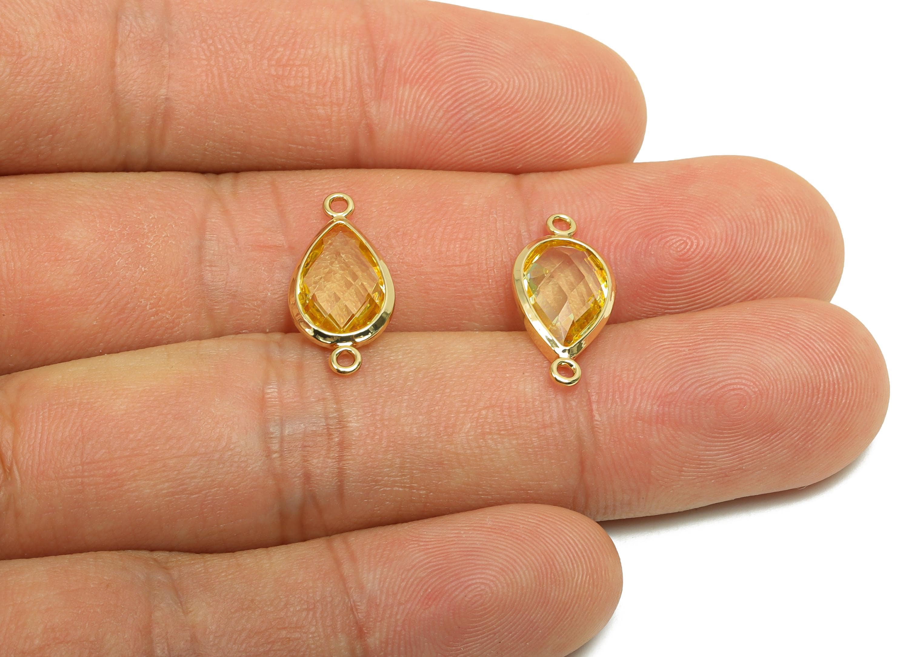 Brass Teardrop Connector - Brass Faceted Glass Earring Charm - Crystal Yellow Glass Connector - 18K Real Gold Plating - 19x9x4mm - RGP6920R - DOMEDBAZAAR