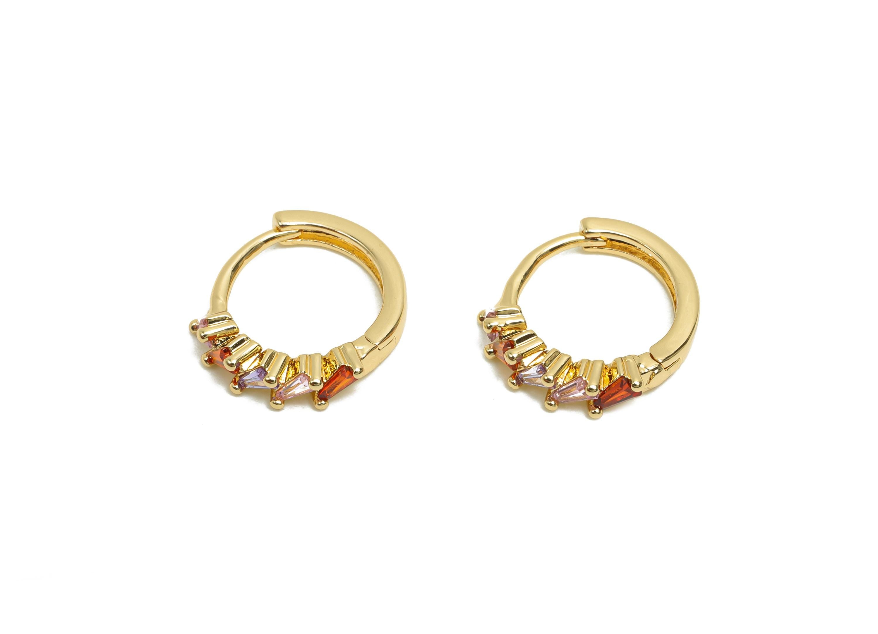 Brass CZ Hoop Earring - Brass Huggie Hoop Earring - Zircon Hoop Earring - Gold Jewelry - 18K Real Gold Plating - 15x13.34x3.53mm - RGP7125 - DOMEDBAZAAR