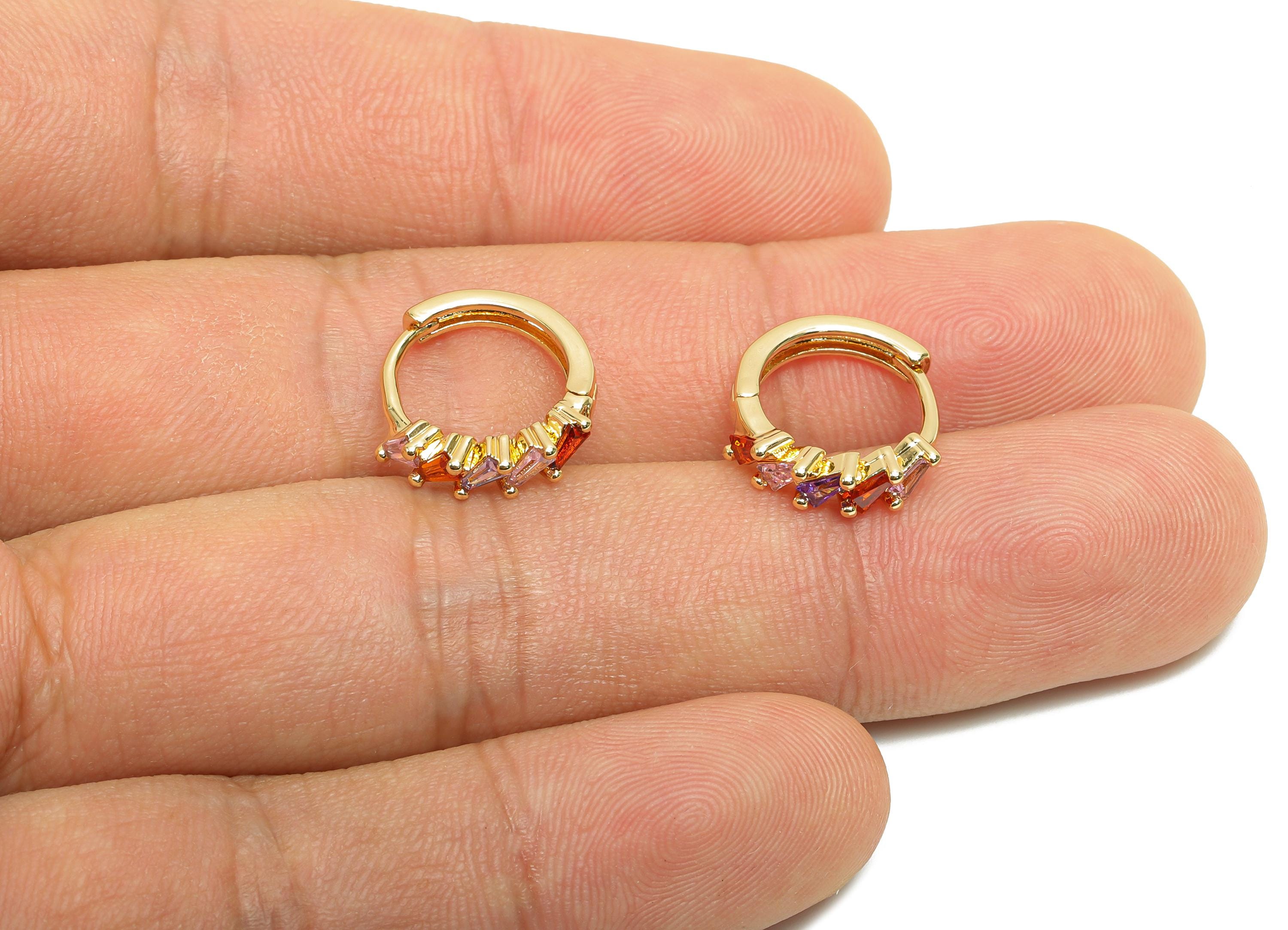 Brass CZ Hoop Earring - Brass Huggie Hoop Earring - Zircon Hoop Earring - Gold Jewelry - 18K Real Gold Plating - 15x13.34x3.53mm - RGP7125 - DOMEDBAZAAR
