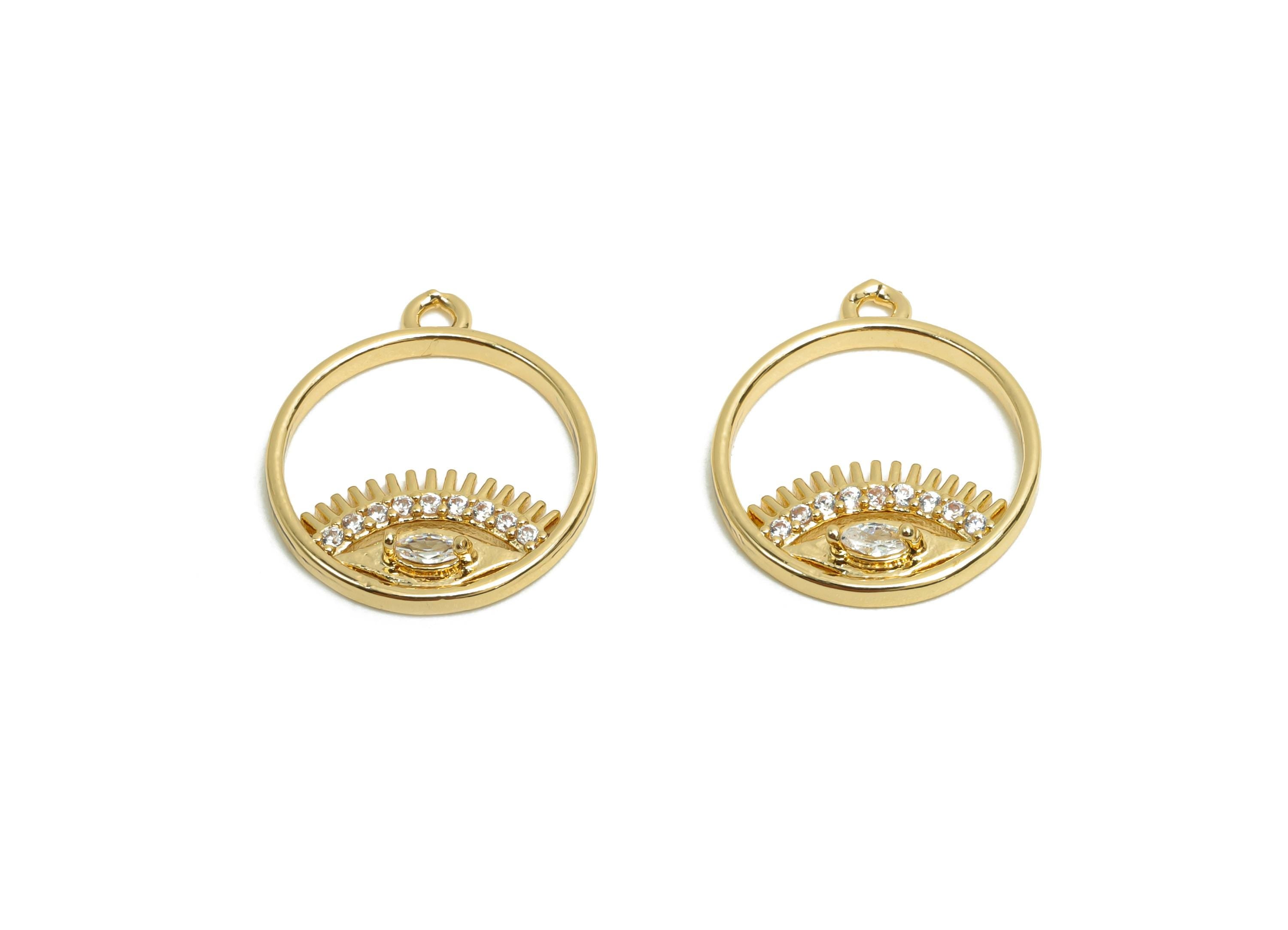Brass CZ Eye Earring Charm - Brass Marquise Earring Charm - Brass Cubic Zircon Charm - 18K Real Gold Plating - 16.34x14x2.69mm - RGP7086 - DOMEDBAZAAR