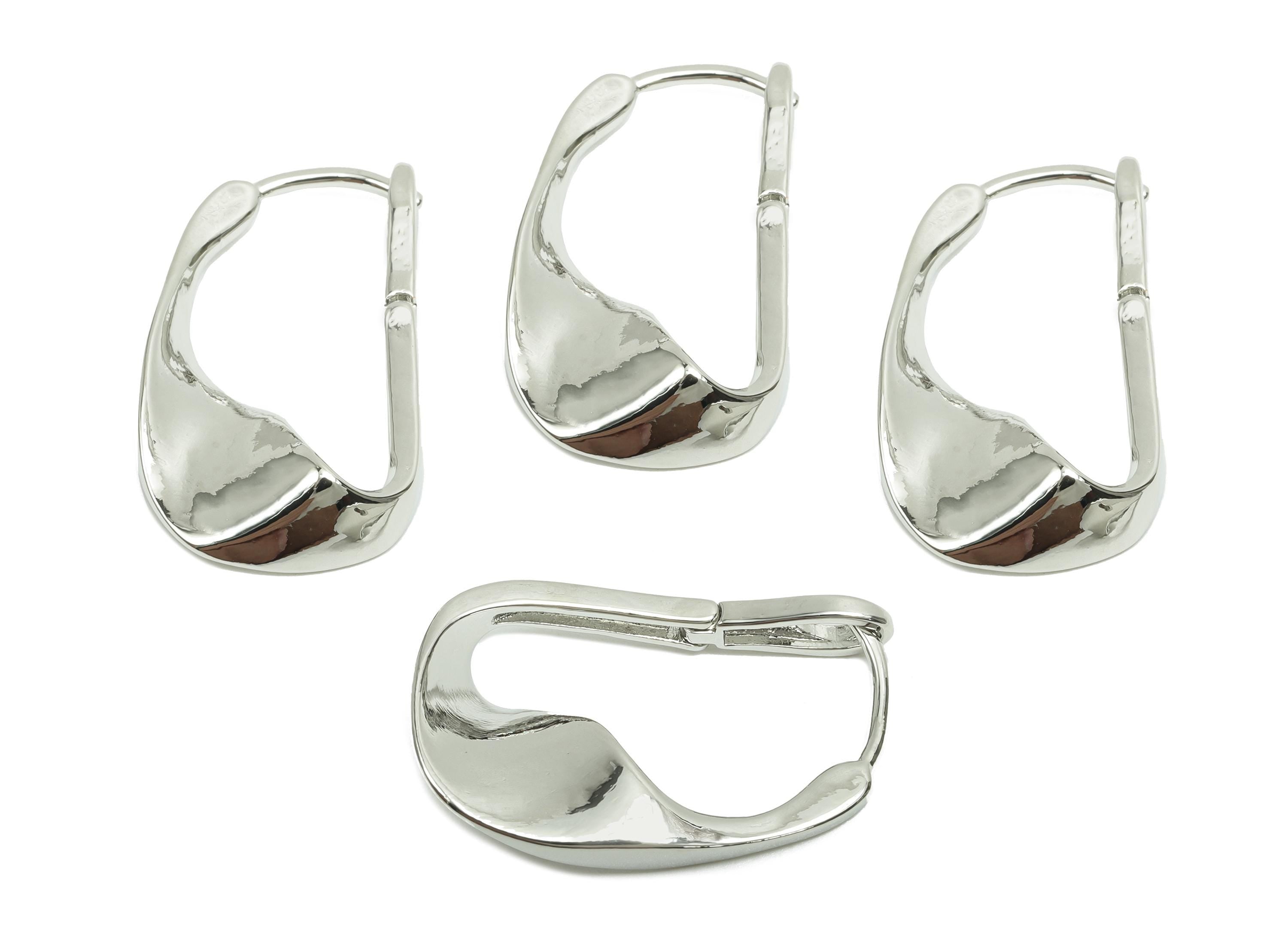 Brass Hammered Hoop Earring - Brass English Back Earring - Hoop Earring  - Gold Jewelry - 18K Real White Gold Plating - 27x16x3mm - RGP7829 - DOMEDBAZAAR