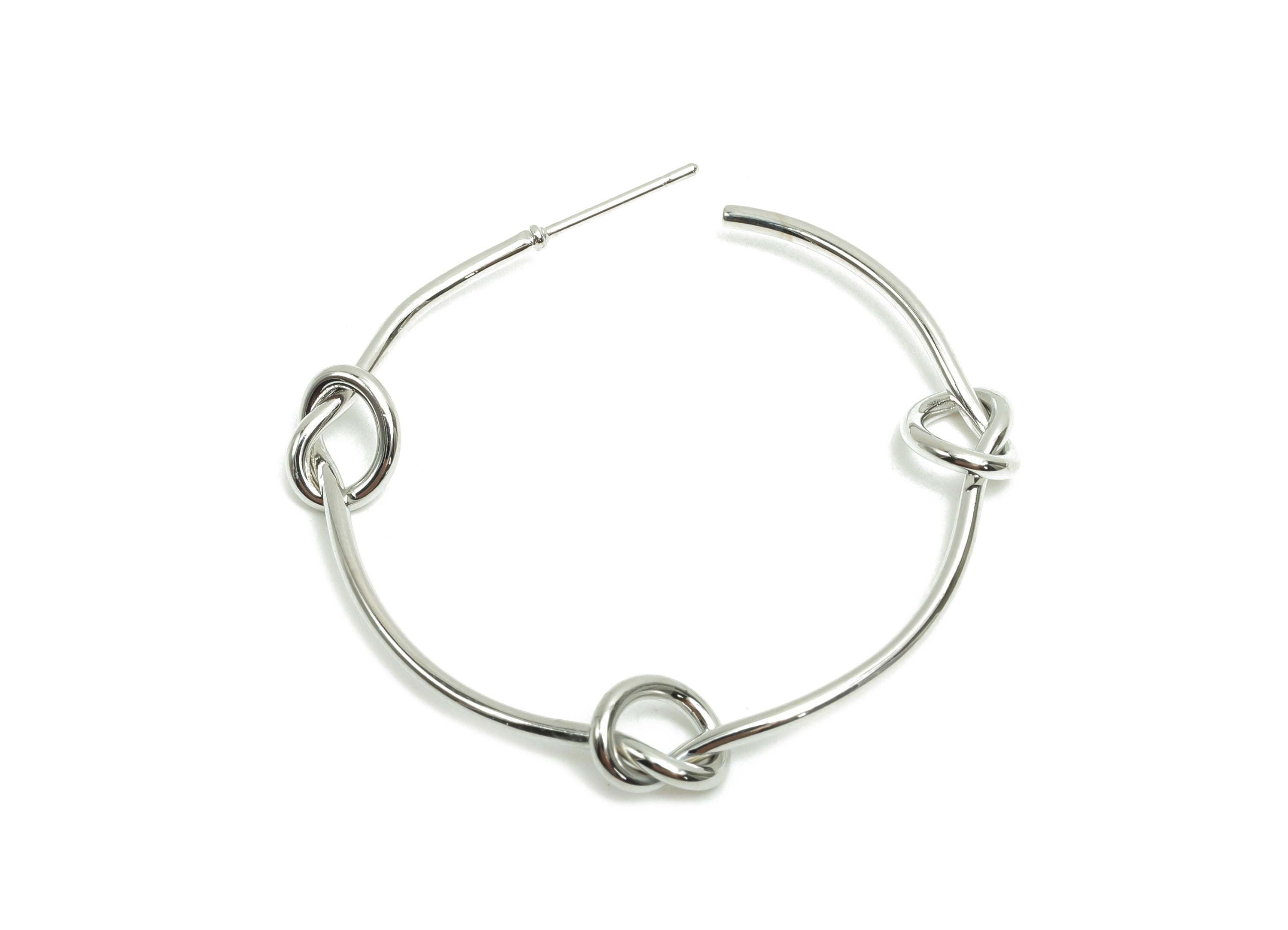 Bead Hoop Earring - Brass Hinged Back Earring - Brass Round Hinged Back Hoop Earring - 18K Real White Gold Plating - 44x41x1.2mm - RGP8091 - DOMEDBAZAAR