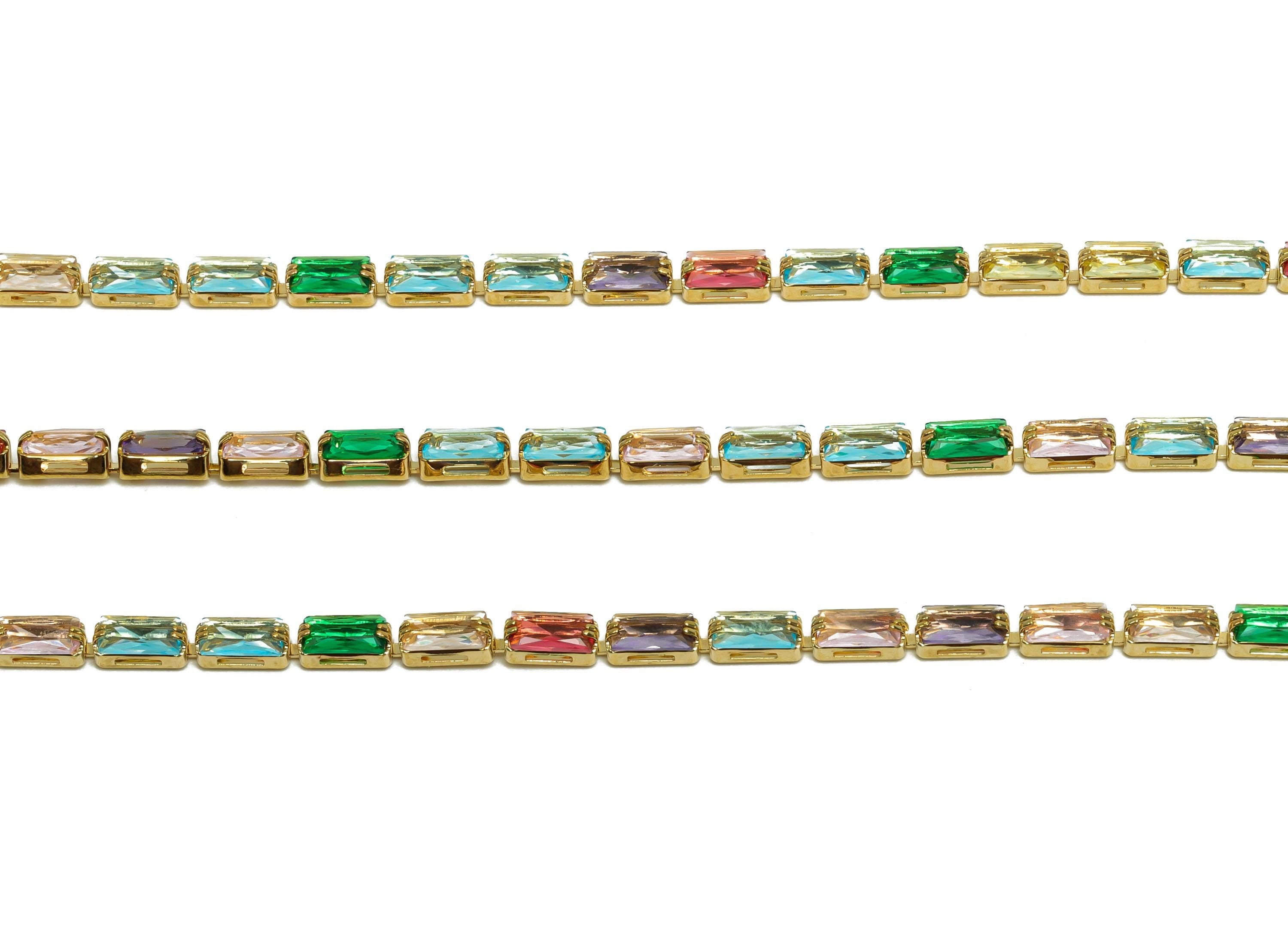 3*6mm Rectangular Zircon Chain - Brass Mix Color Cubic Zircon Bracelet Chain - Oblique Claw Chain - 18k Real Gold Plating - 3x6mm - RGP6915R - DOMEDBAZAAR