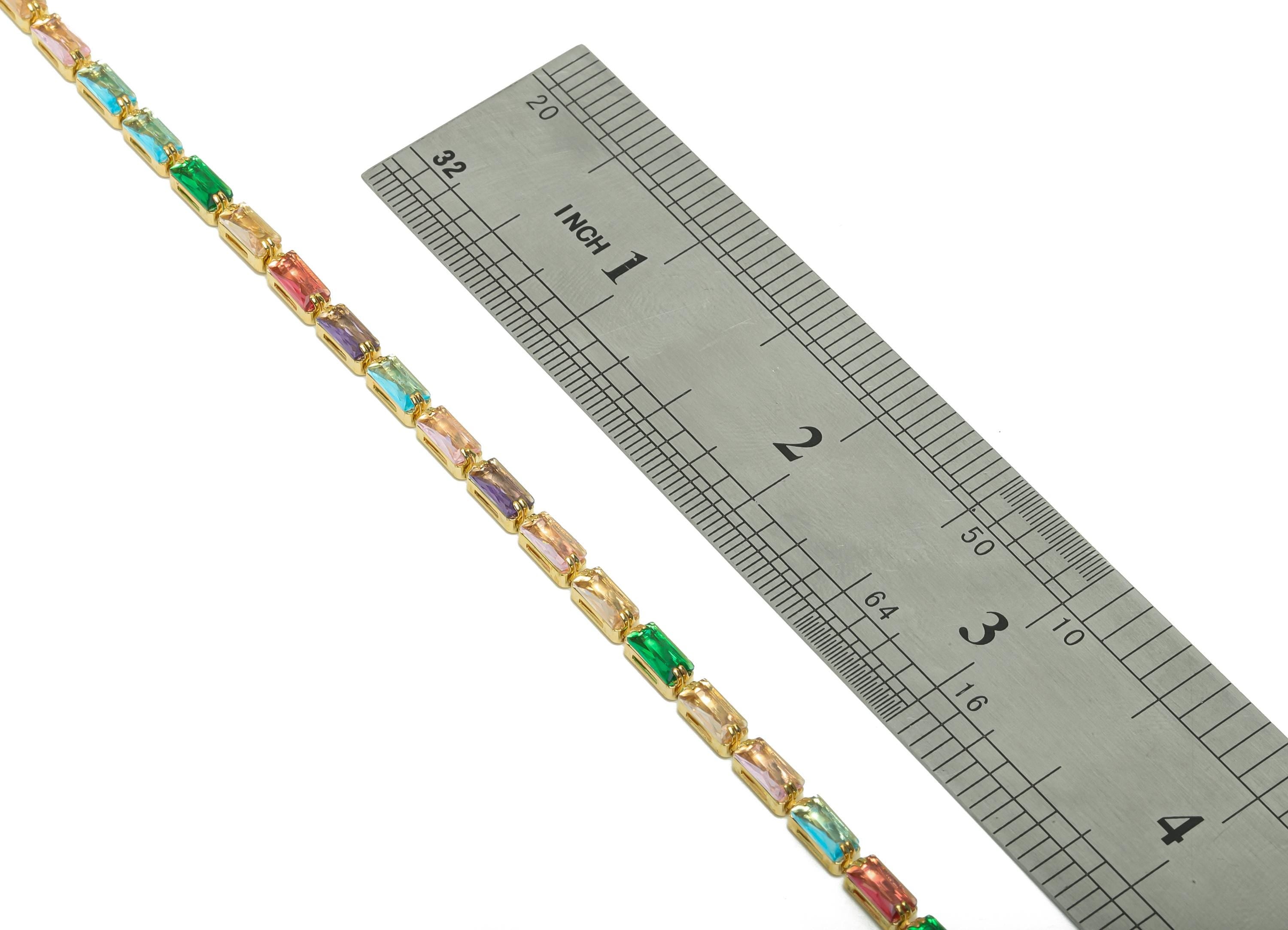 3*6mm Rectangular Zircon Chain - Brass Mix Color Cubic Zircon Bracelet Chain - Oblique Claw Chain - 18k Real Gold Plating - 3x6mm - RGP6915R - DOMEDBAZAAR