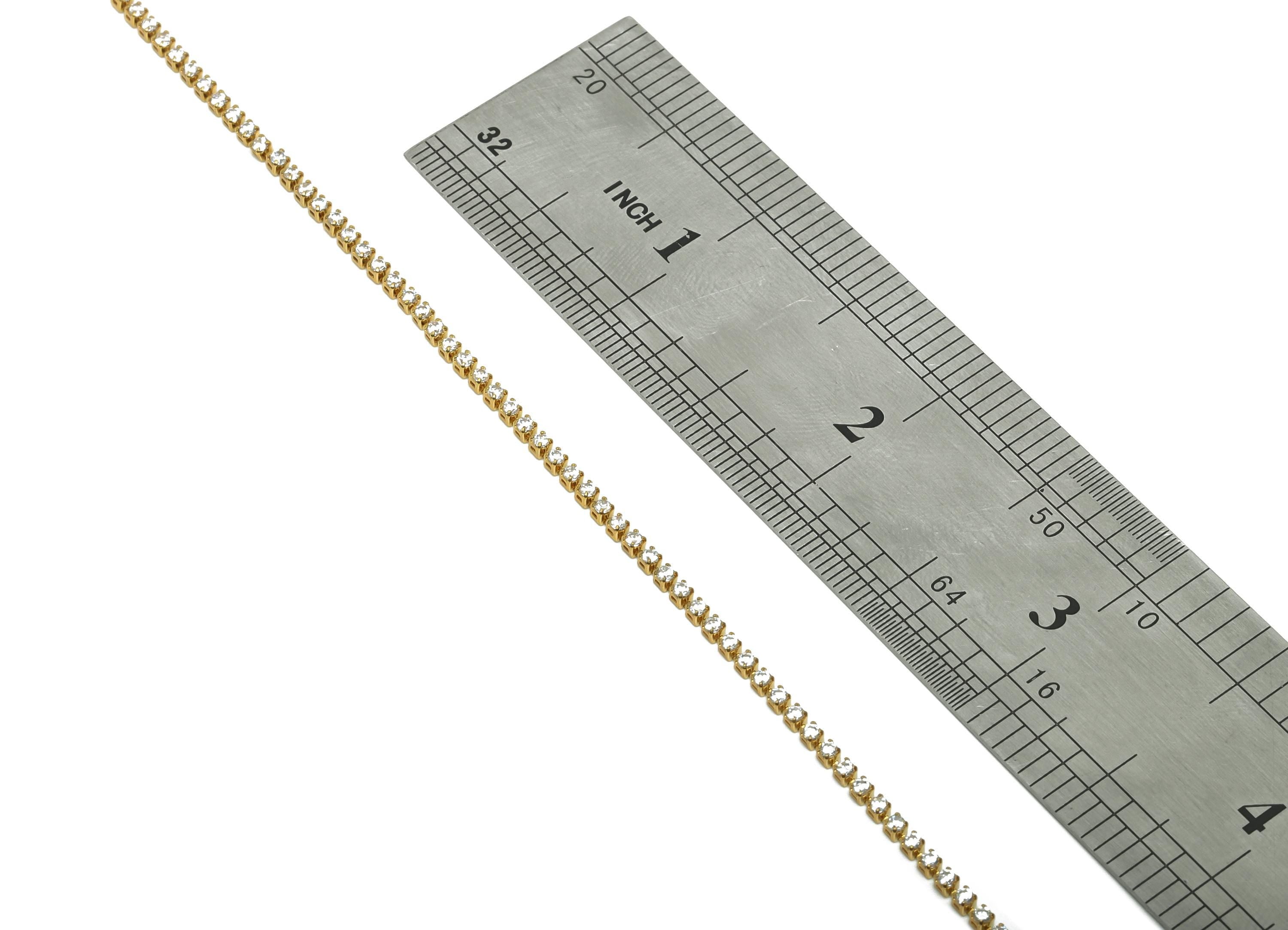 1.5mm Round Zircon Brass Chain - Brass White Cubic Zircon Bracelet Chain - Brass CZ Claw Chain - 18K Real Gold Plating - 21x21x1mm -RGP6914R - DOMEDBAZAAR