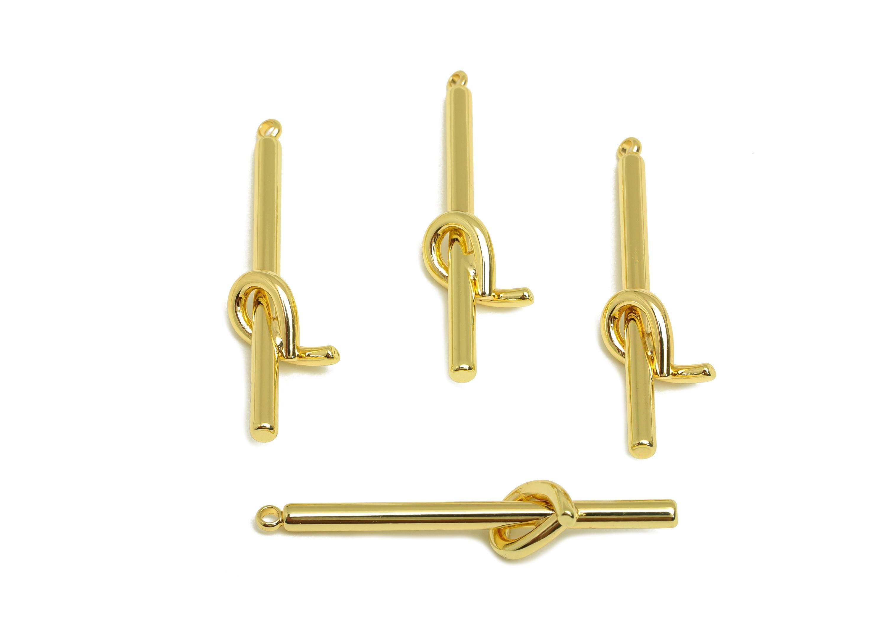 Brass Knot Long Bar Charm - Brass Knot Wire Earring Charm - Brass Stick Knot Earring Charm - 18K Real Gold Plating - 37.28x10x2mm - RGP7885 - DOMEDBAZAAR