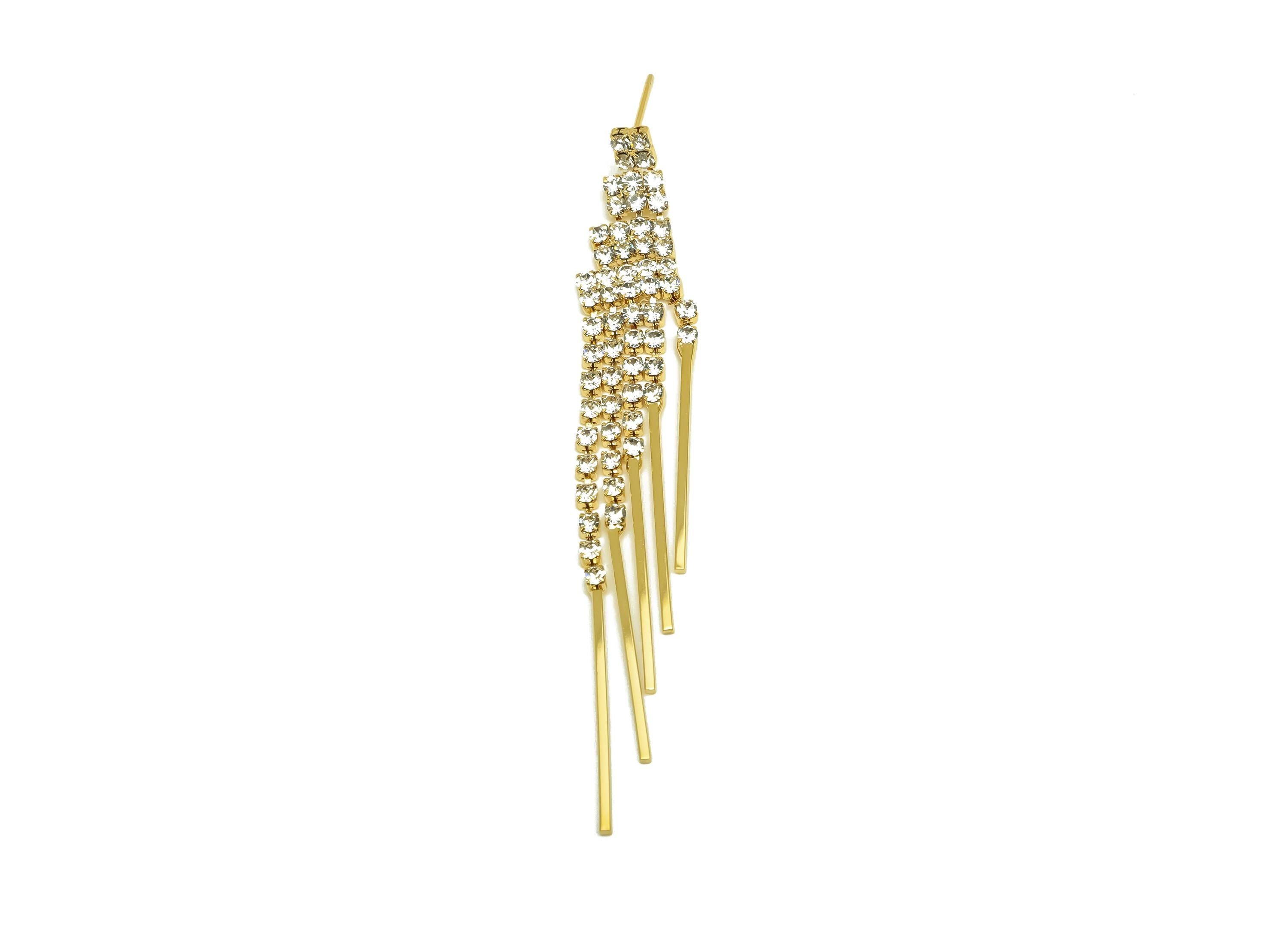 Brass CZ Earring Tassel Stud - Stick Dangle Tassel Earring - Brass Bar Zircon Earring Post - 18K Real Gold Plating - 74.96x10x2mm - RGP7550 - DOMEDBAZAAR
