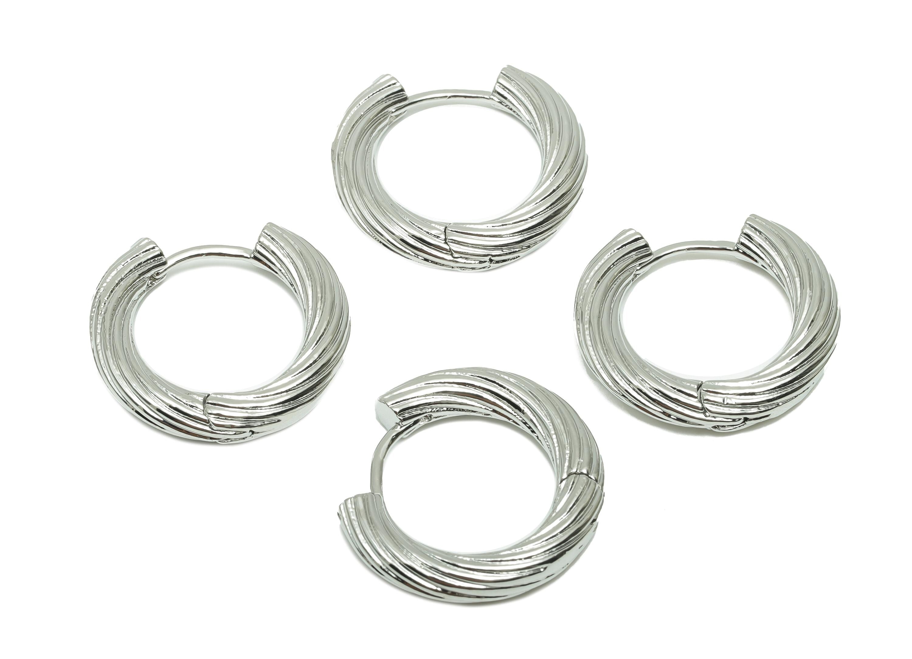 Textured Huggie Hoop Earring - For Women&#39;s Earring - Brass Daily Wear Hoop Earring - 18K Real White Gold Plated- 19.51x21.53x4.07mm- RGP8227 - DOMEDBAZAAR