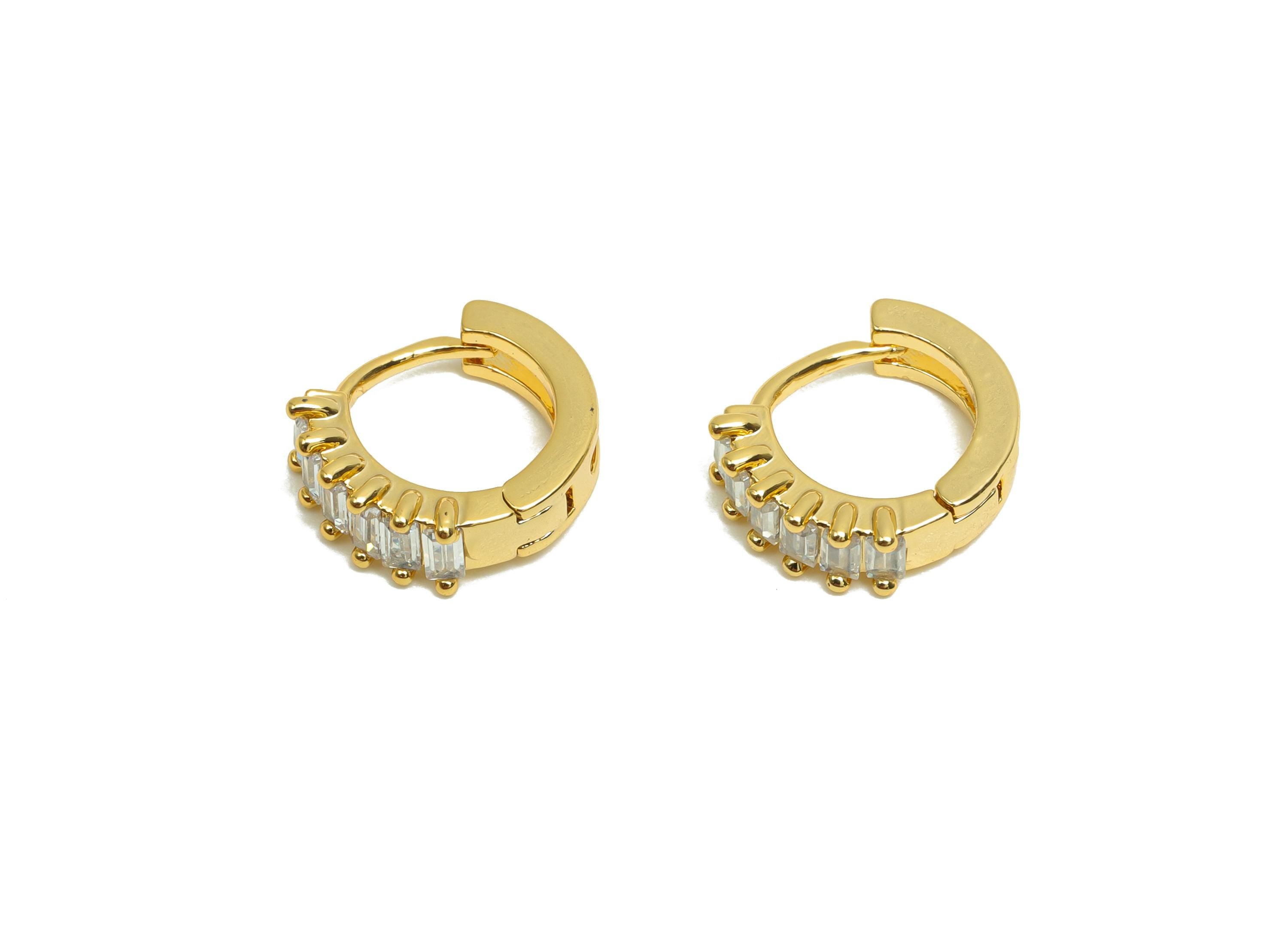 Brass Hoop Earring - Hoop Huggie Earring - For Her - Zircon Clasp Earring - Gold Jewelry - 18K Real Gold Plating - 10x11x2mm - RGP8317 - DOMEDBAZAAR