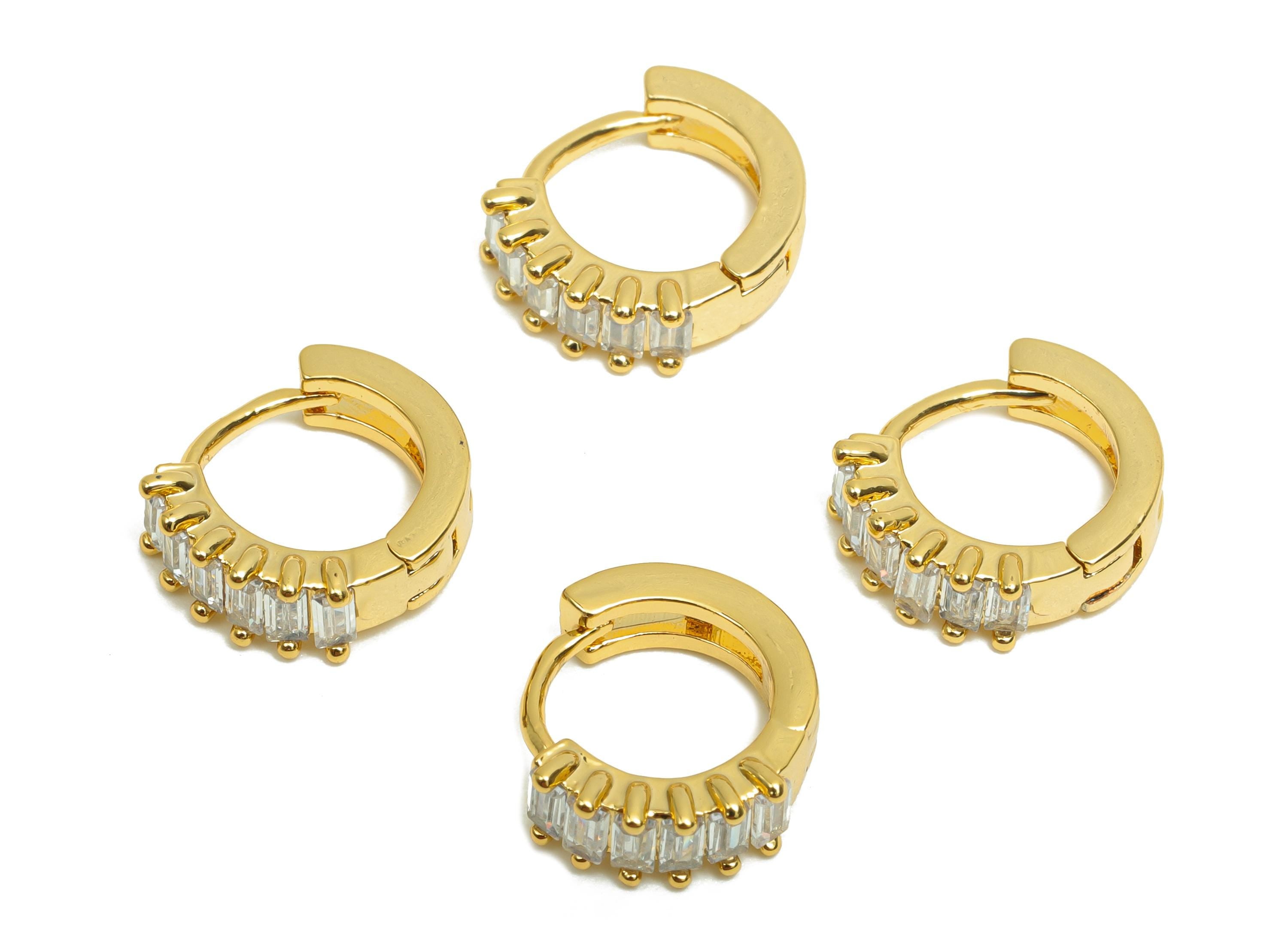 Brass Hoop Earring - Hoop Huggie Earring - For Her - Zircon Clasp Earring - Gold Jewelry - 18K Real Gold Plating - 10x11x2mm - RGP8317 - DOMEDBAZAAR