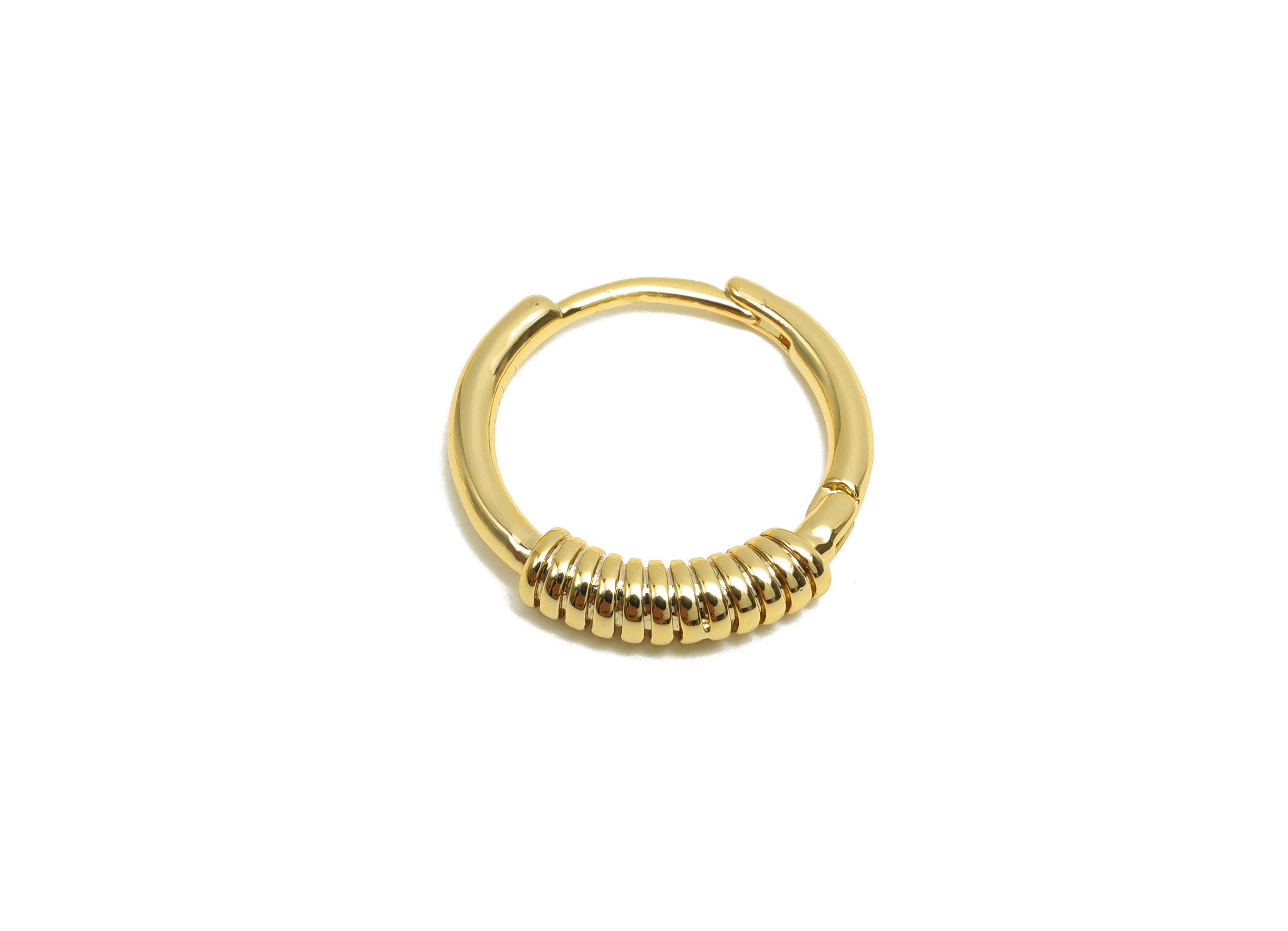 Brass Spring Hoop Earring - Brass Hoop Huggie Earring - Gold Jewelry Clasp Earring - For Her - 18K Real Gold Plating - 14x14x8mm - RGP8291 - DOMEDBAZAAR