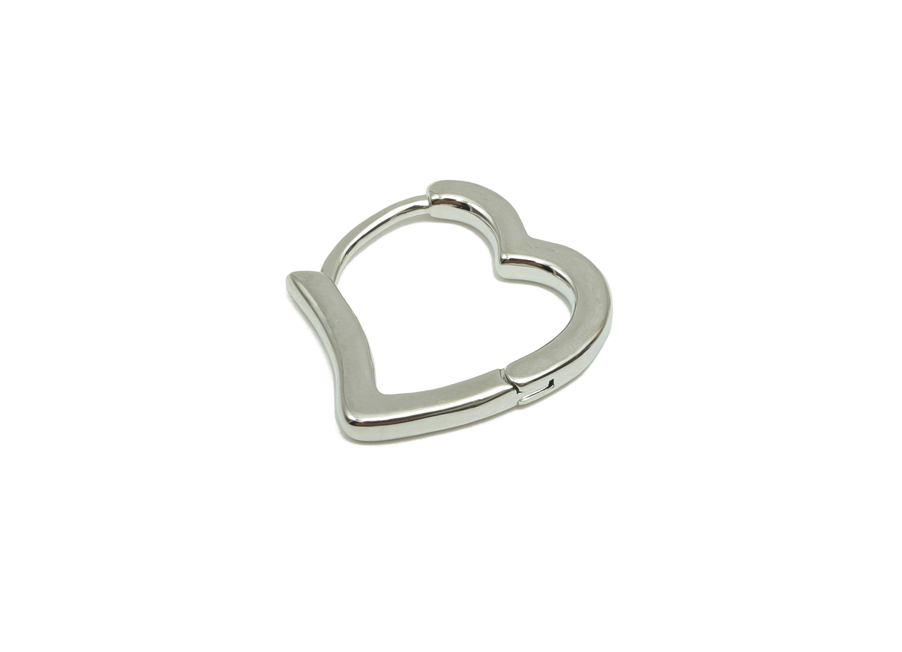 Heart Huggie Hoop Earring - For Women&#39;s Hoop Earring - Brass Valentine&#39;s Day Ear - 18K Real White Gold Plated - 12.33x14.02x1.97mm - RGP8229 - DOMEDBAZAAR