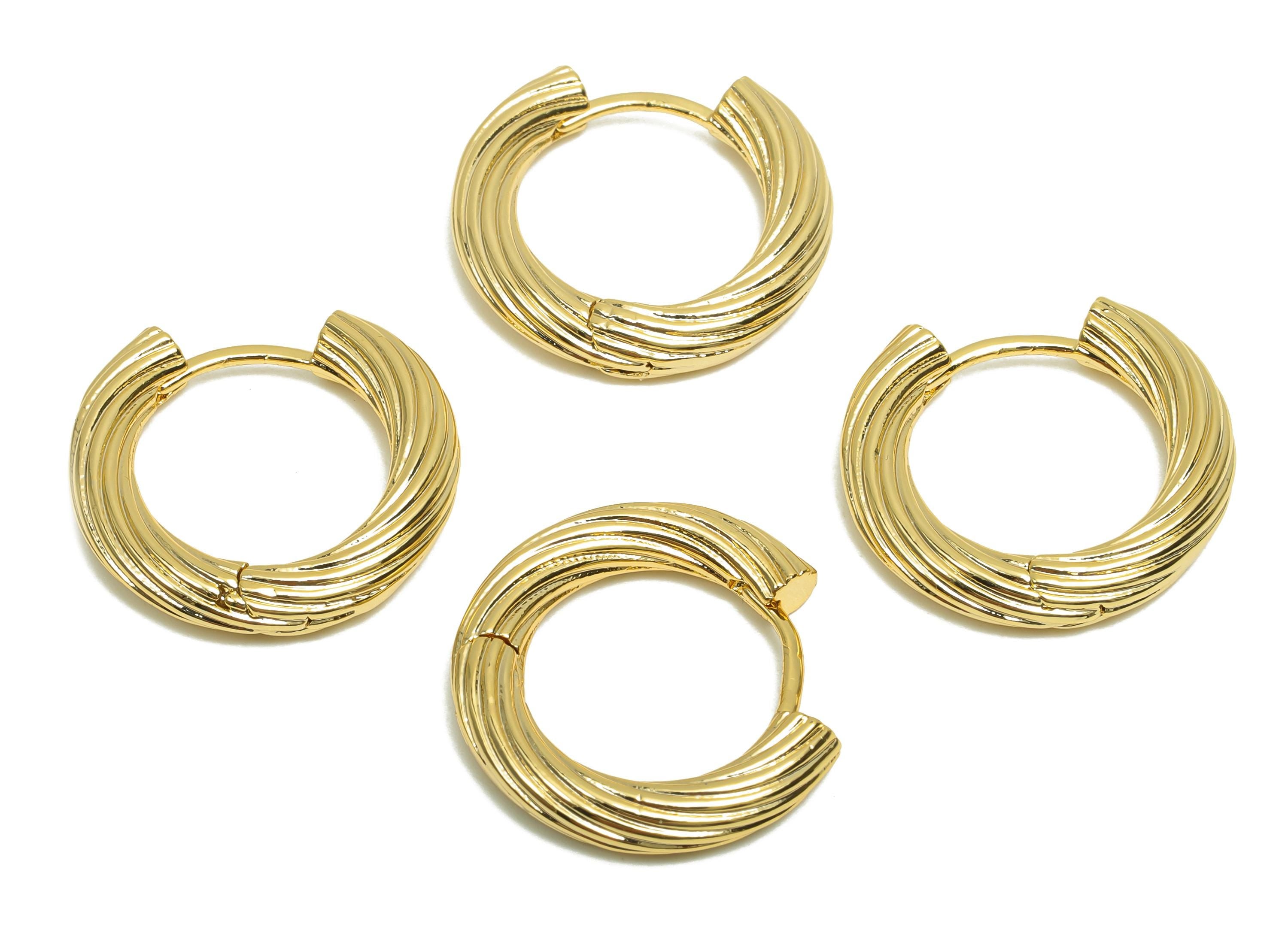 Brass Huggie Hoop Earring - For Women&#39;s Earring - Brass Textured Hoop Clasp Earring - 18K Real Gold Plating - 19.51x21.53x4.07mm - RGP8301 - DOMEDBAZAAR