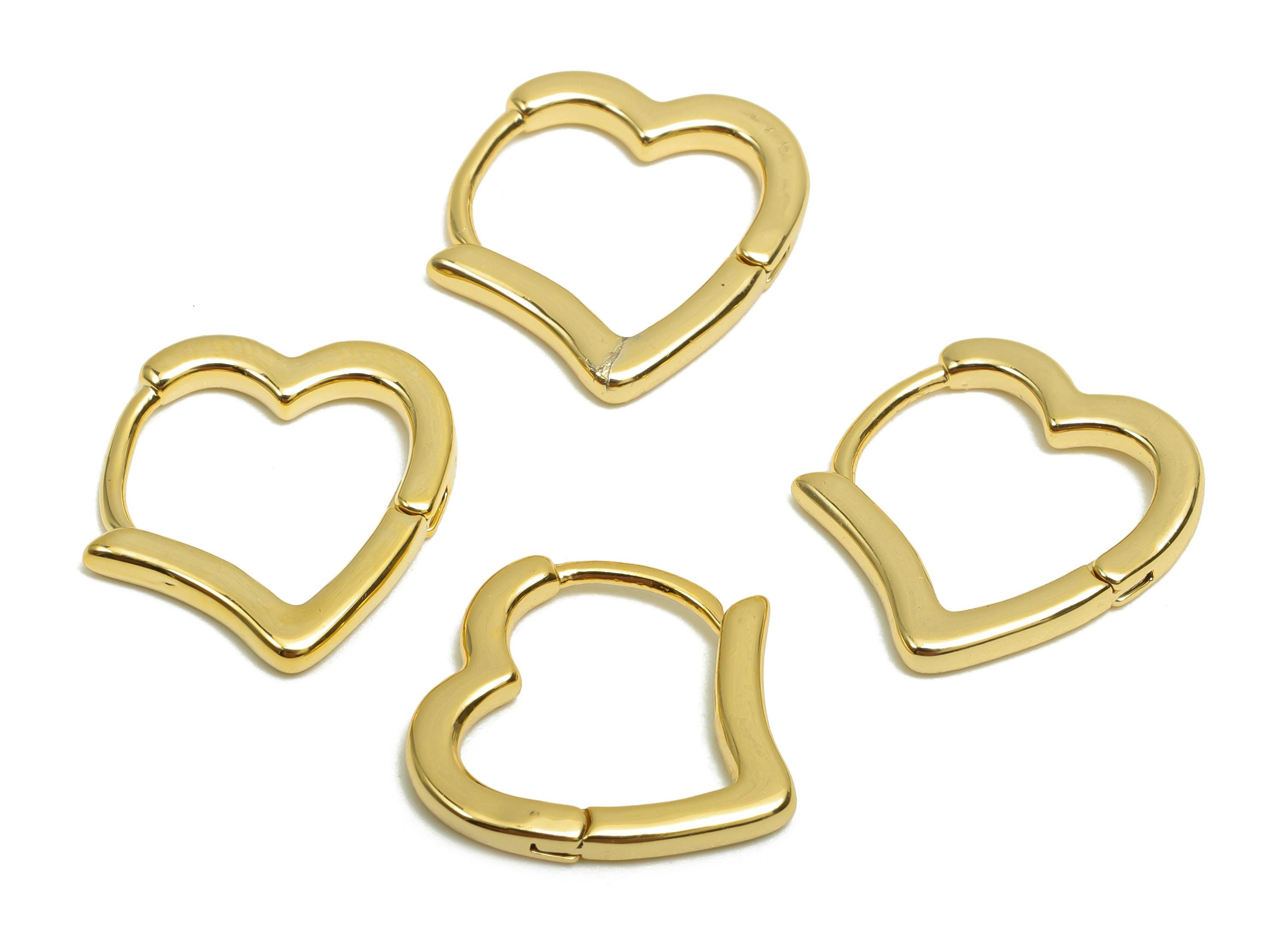 Heart Huggie Hoop Earring - For Women&#39;s Hoop Earring - Brass Valentine&#39;s Day Ear - 18K Real Gold Plating - 12.33x14.02x1.97mm - RGP8303 - DOMEDBAZAAR