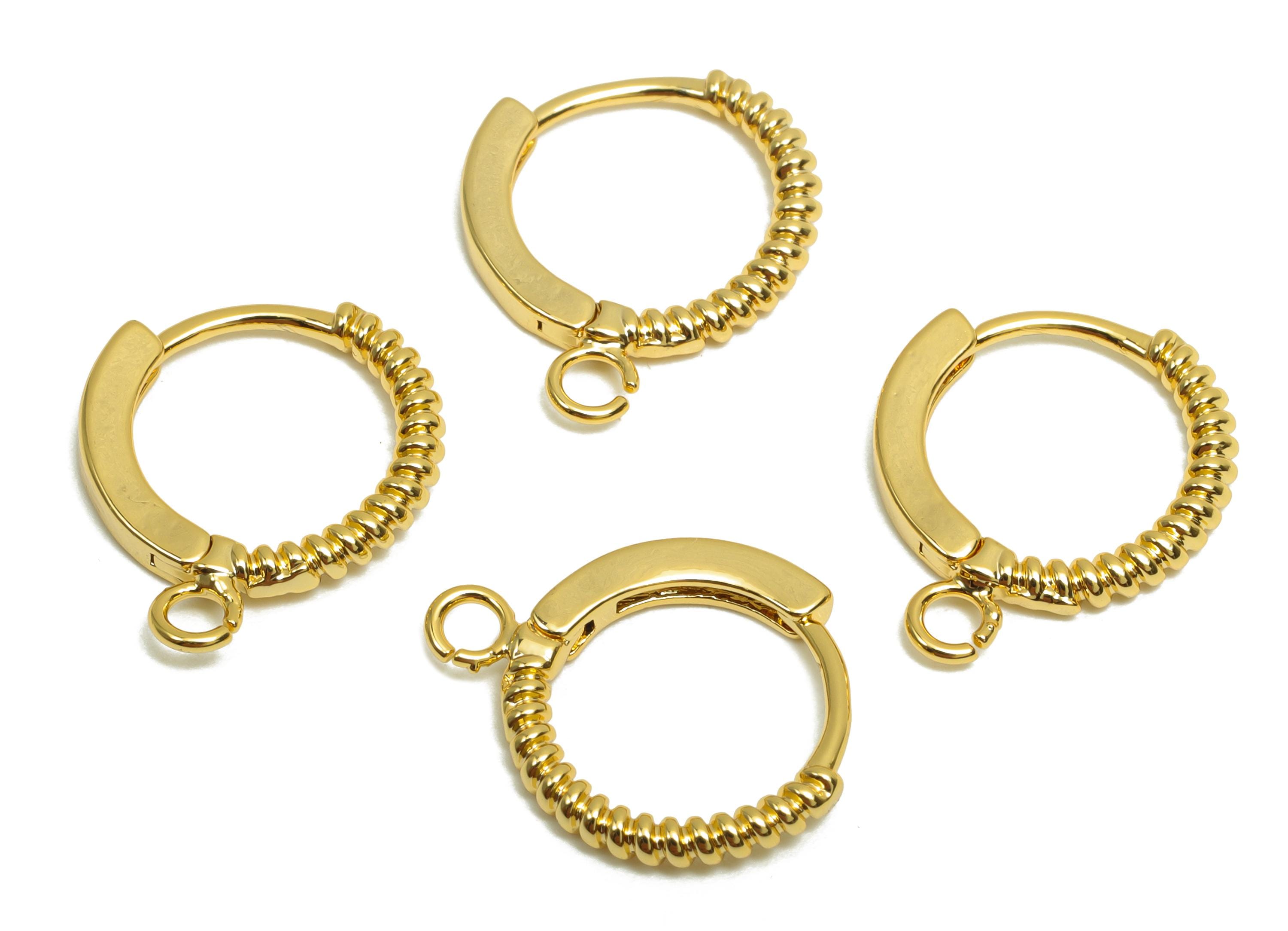 Brass Huggie Hoop Earring - For Women - Brass Hoop Clasp Earring With Loop - Valentine&#39;s Day - 18K Real Gold Plating - 12.4x13x1mm - RGP8313 - DOMEDBAZAAR