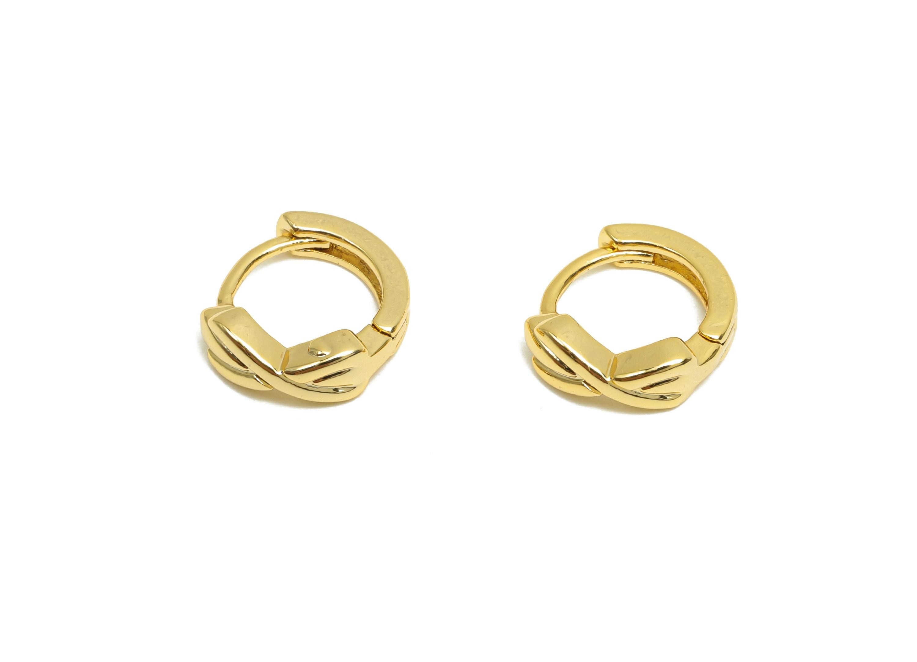 Brass Huggie Hoop Earring - Minimalist Gift For Her - Brass Bow Gold Jewelry Hoop Earring - 18K Real Gold Plating - 10.74x12x2mm - RGP8307 - DOMEDBAZAAR