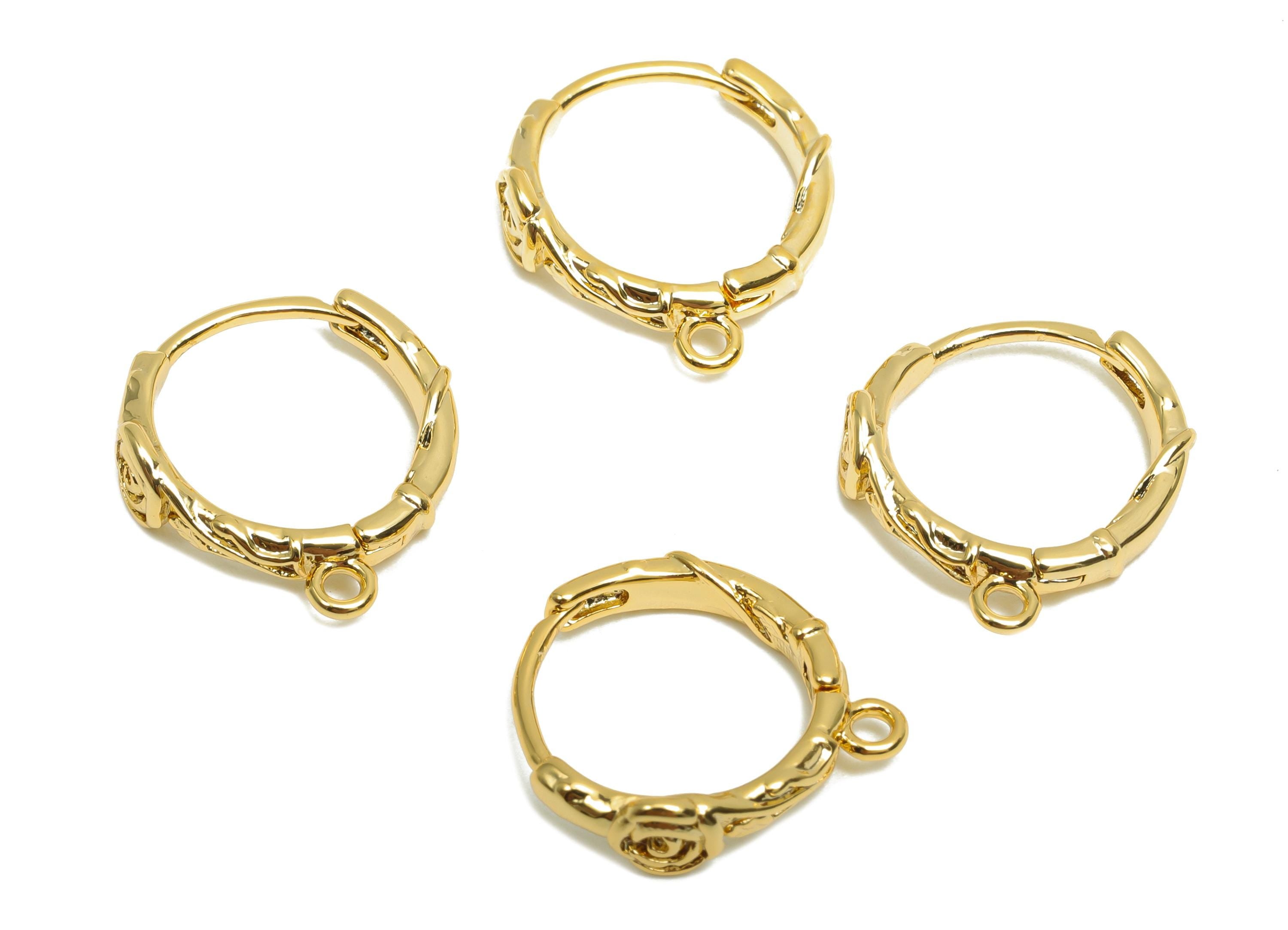 Brass Huggie Hoop Earring - For Women - Rose Hoop Clasp Earring With Loop - Valentine&#39;s Day - 18K Real Gold Plating - 15x14x2mm - RGP8299 - DOMEDBAZAAR