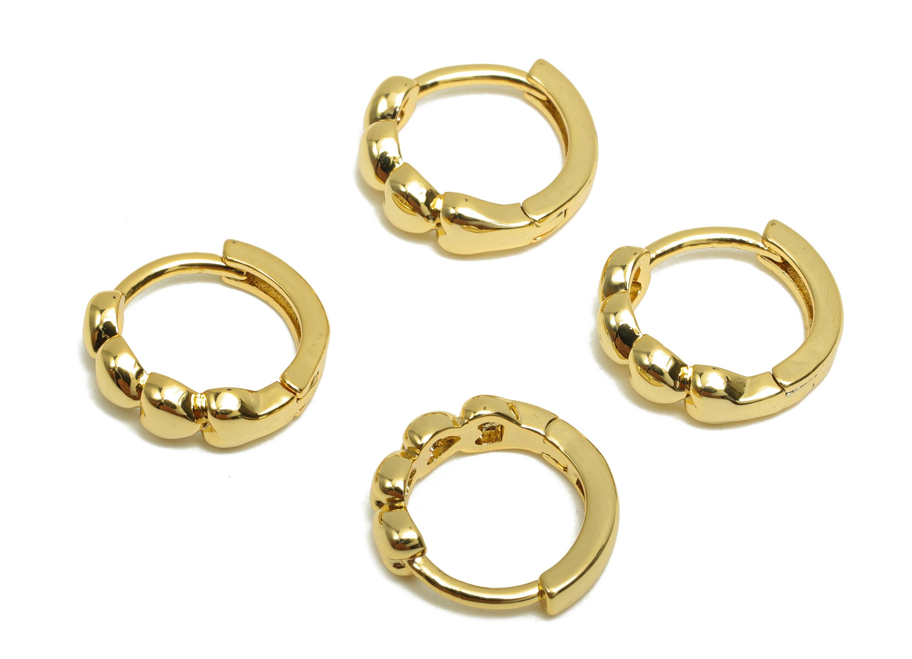Brass Huggie Hoop Earring - For Women - Brass Heart Hoop Clasp Earring - Valentine&#39;s Day - 18K Real Gold Plating - 11.57x12.33x2mm - RGP8305 - DOMEDBAZAAR