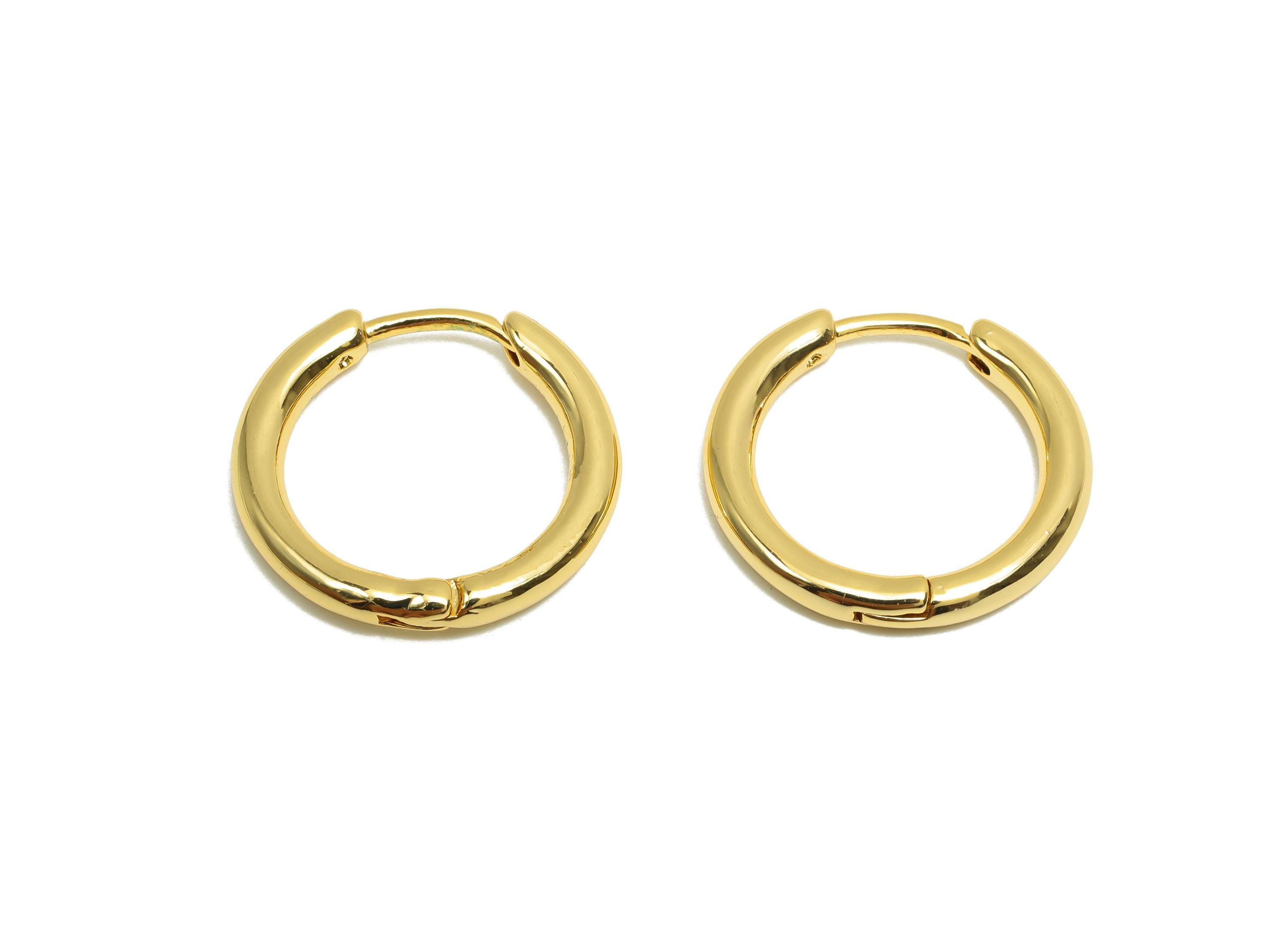 Brass Huggie Hoop Earring - Minimalist Gift For Her - Brass Gold Jewelry Hoop Clasp Earring - 18K Real Gold Plating - 18.62x19x1mm - RGP8309 - DOMEDBAZAAR
