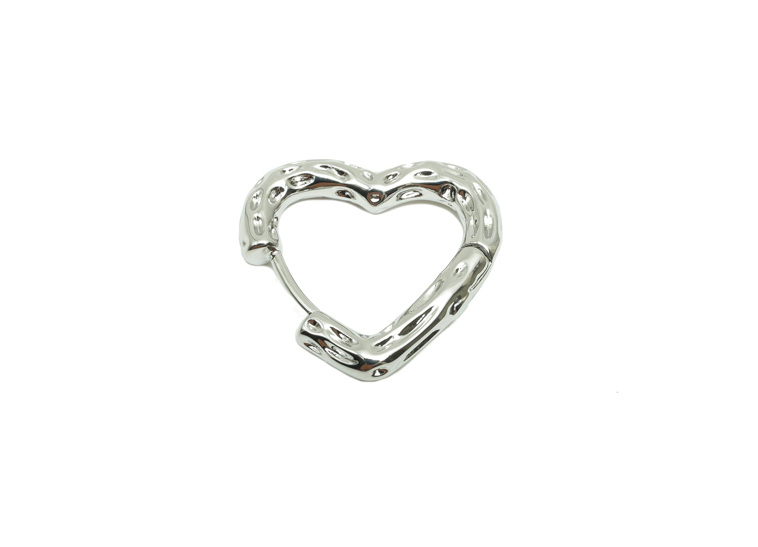 Hammered Heart Earring - For Women&#39;s Earring - Brass Valentine&#39;s Day Hoop Earring - 18K Real White Gold Plated - 17.97x18.92x3.2mm - RGP8234 - DOMEDBAZAAR