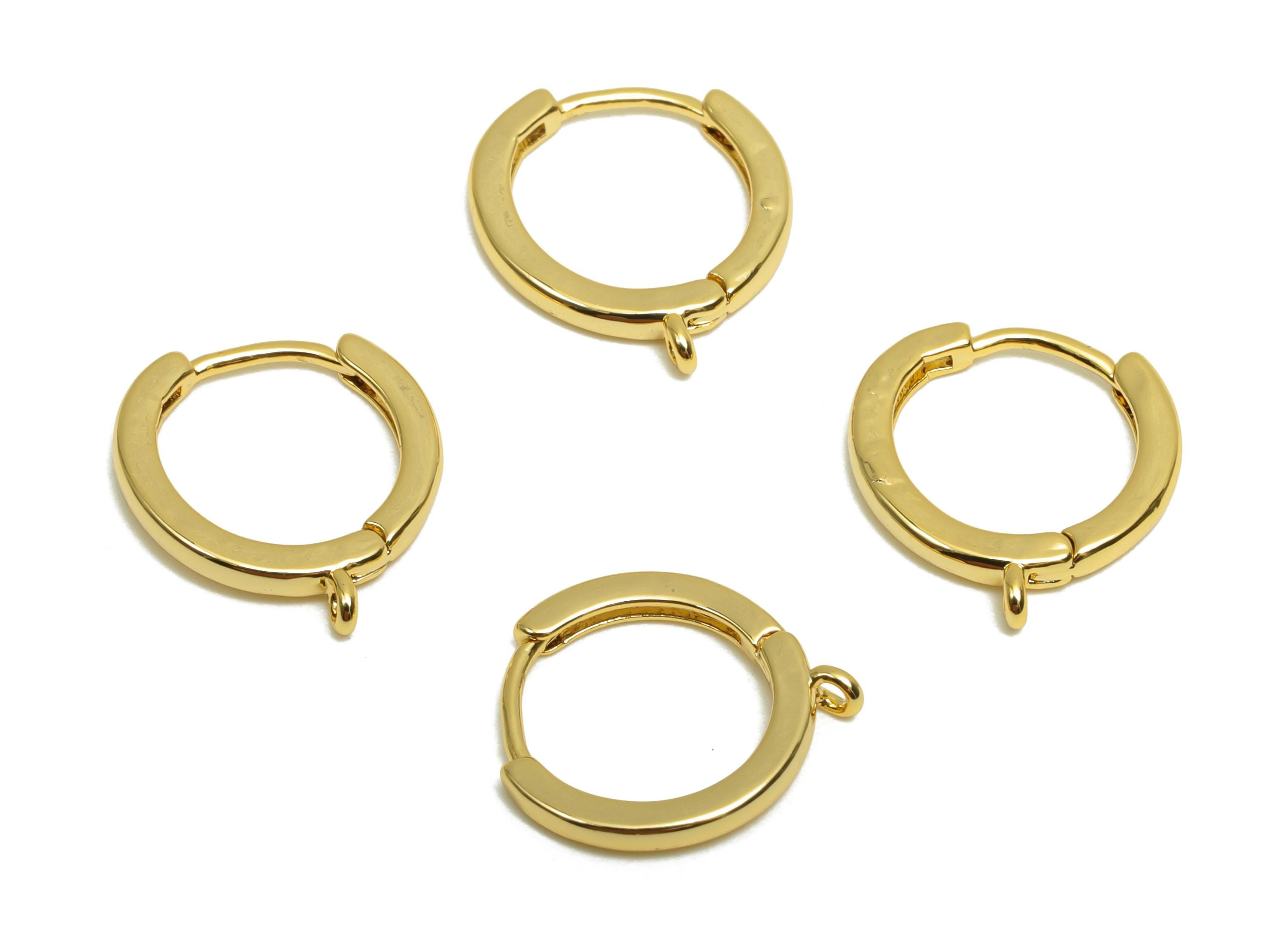 Brass Hoop Earring - Minimalist Gift For Her - Brass Gold Jewelry Huggie  Earring With Loop - 18K Real Gold Plating - 12.91x11x1mm - RGP8293 - DOMEDBAZAAR