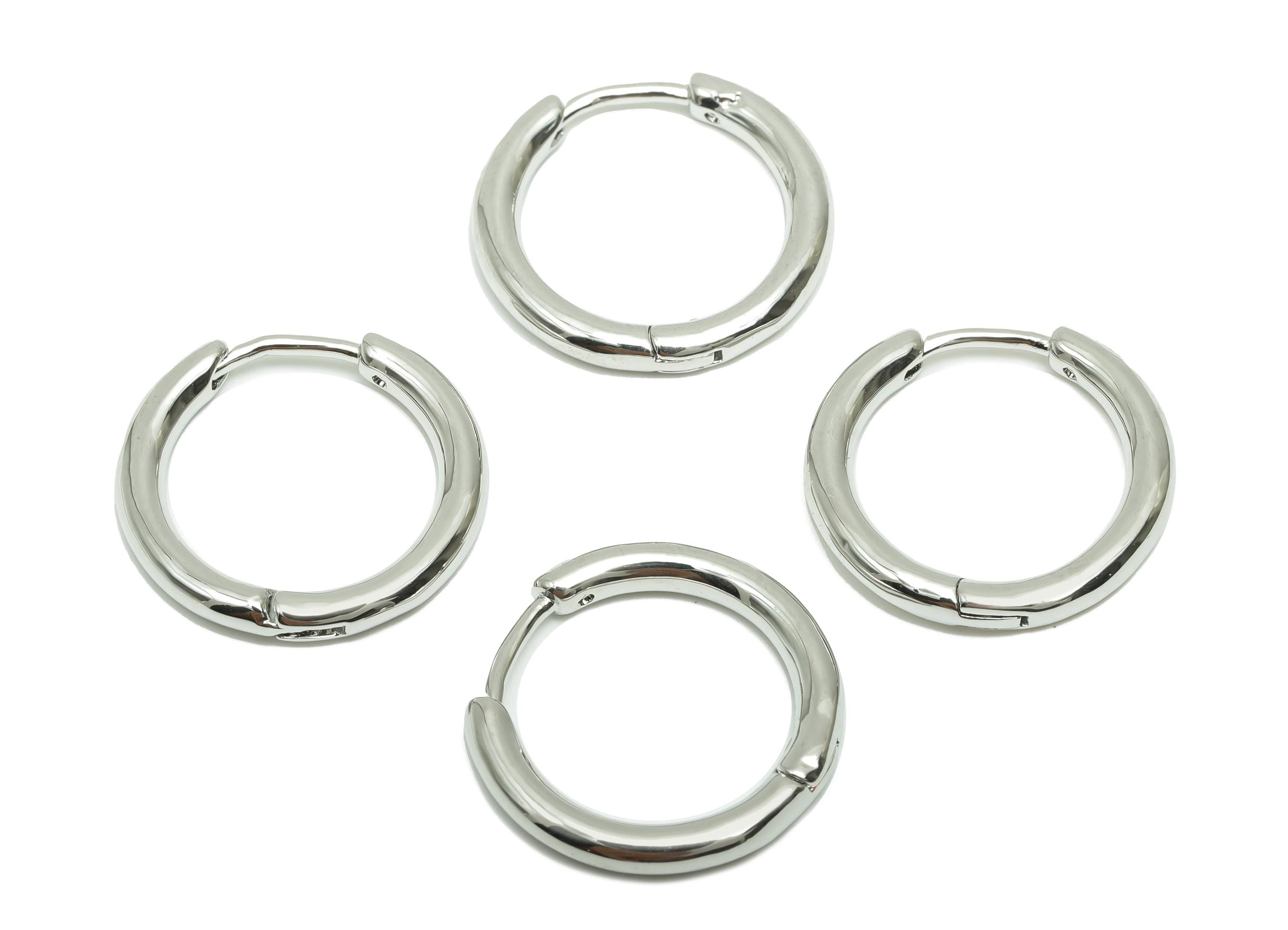 Round Minimalist Earring - For Women&#39;s Huggie U Earring - Brass Daily Wear Hoop Ear - 18K Real White Gold Plated- 18.62x19.20x1.08mm-RGP8235 - DOMEDBAZAAR