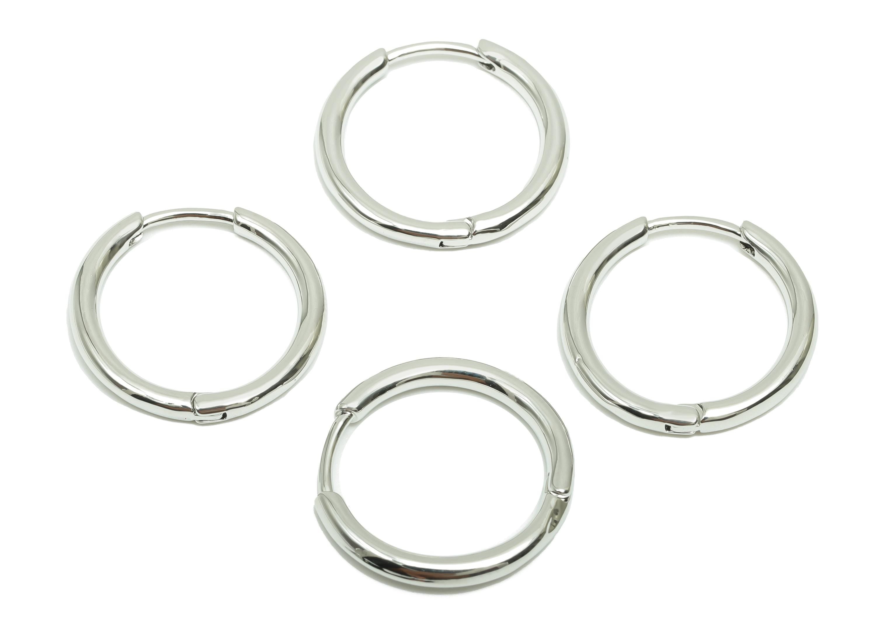 Round Minimalist Earring - For Women&#39;s Huggie U Earring - Brass Daily Wear Hoop Ear - 18K Real White Gold Plated- 17.89x18.49x2.32mm-RGP8236 - DOMEDBAZAAR