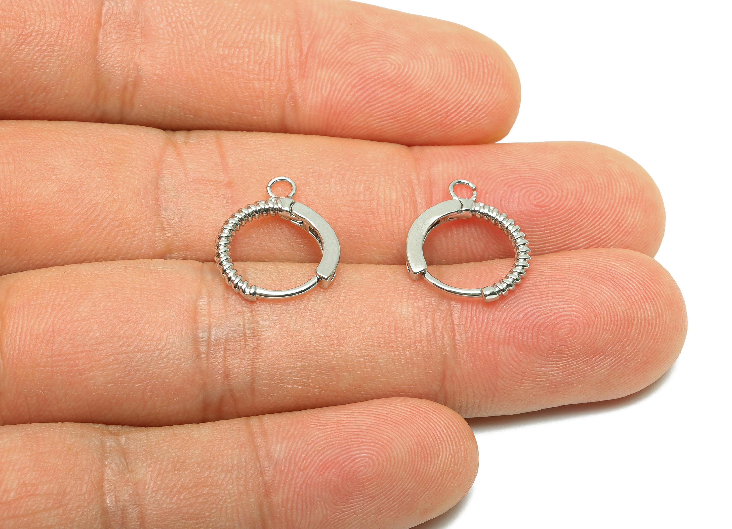 Textured Round Huggie Ear - For Women&#39;s Hoop Earring - Brass Daily Wear Earring - 18K Real White Gold Plated - 12.49x13.38x1.81mm - RGP8239 - DOMEDBAZAAR